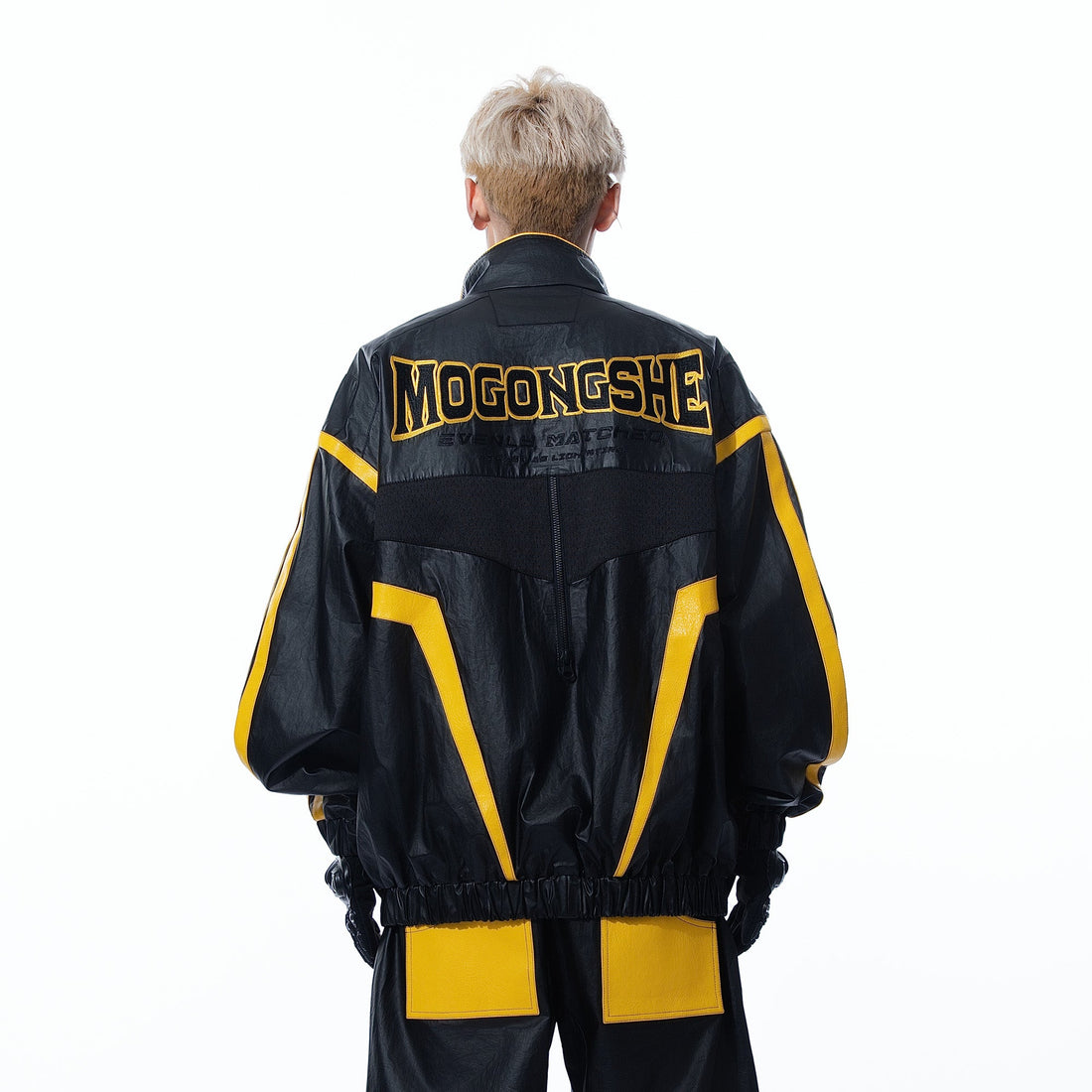 MOGONGSHE Contrast Stripe PU Moto Jacket-Jacket-S-Free Shipping Leatheretro