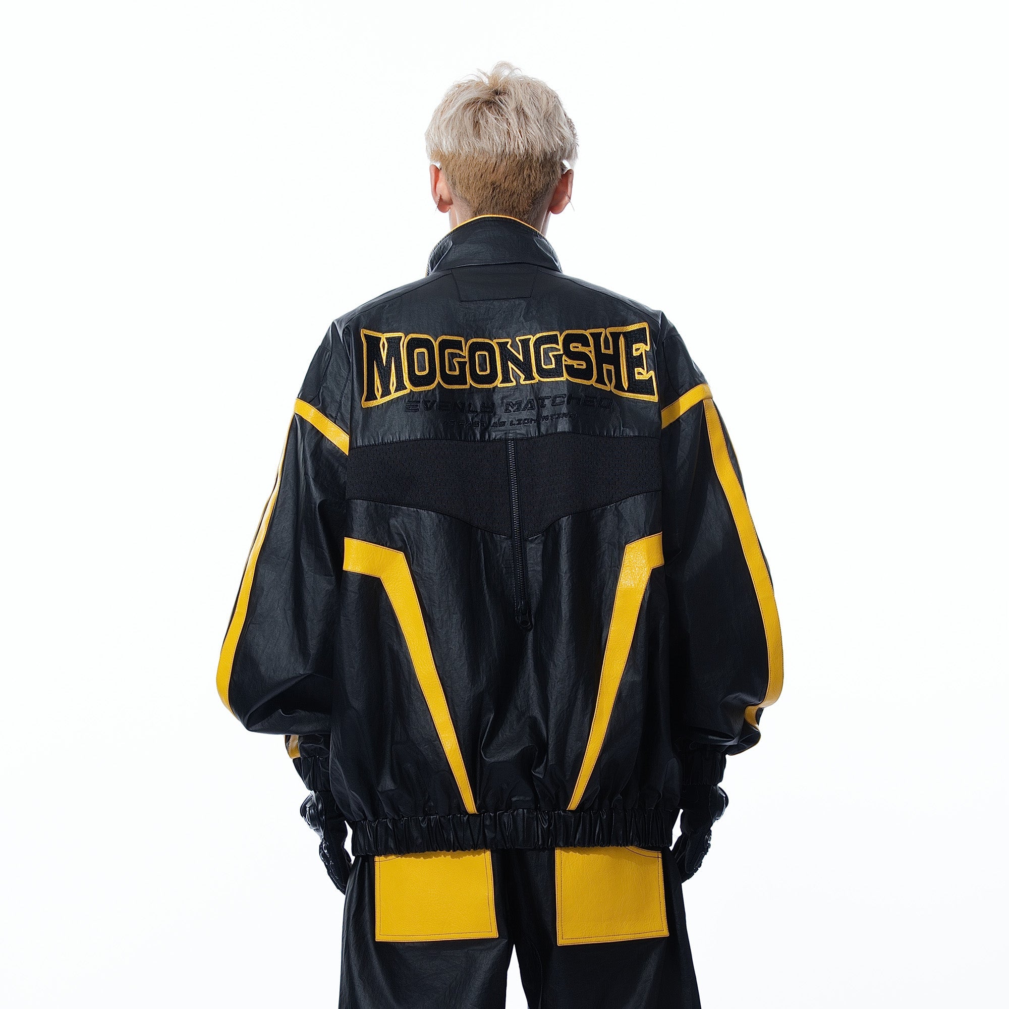 MOGONGSHE Contrast Stripe PU Moto Jacket-Jacket-S-Free Shipping Leatheretro