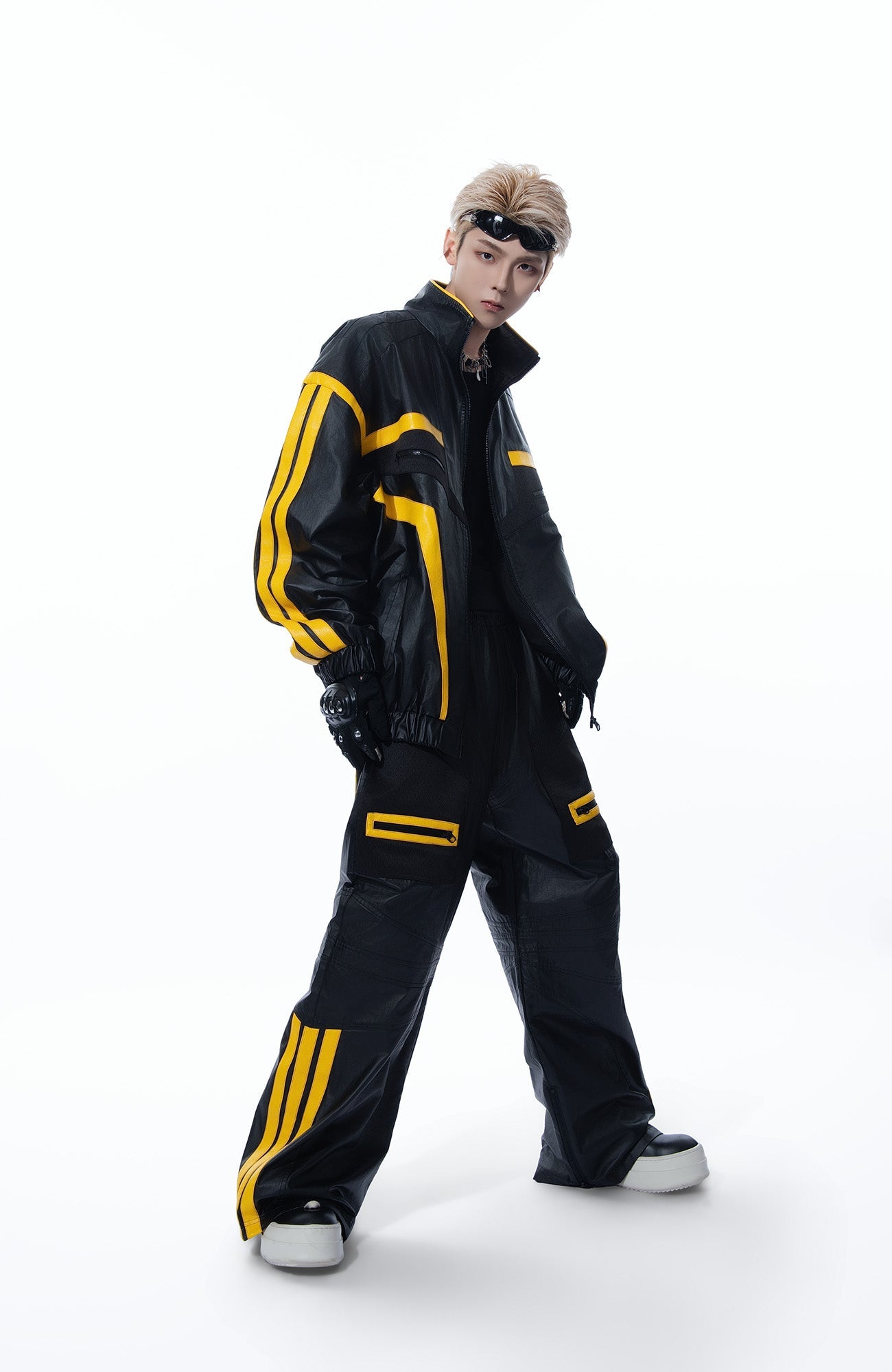 MOGONGSHE Contrast Stripe PU Moto Jacket-Jacket-S-Free Shipping Leatheretro