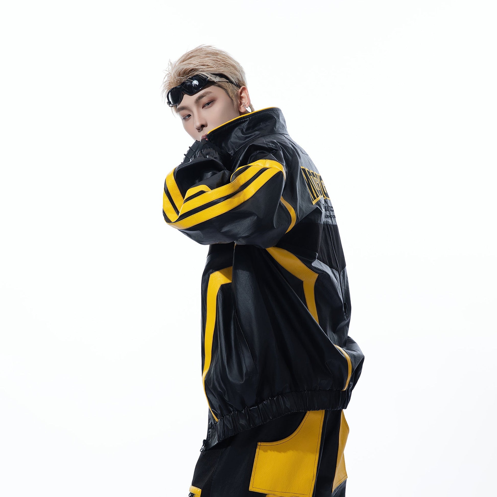 MOGONGSHE Contrast Stripe PU Moto Jacket-Jacket-S-Free Shipping Leatheretro