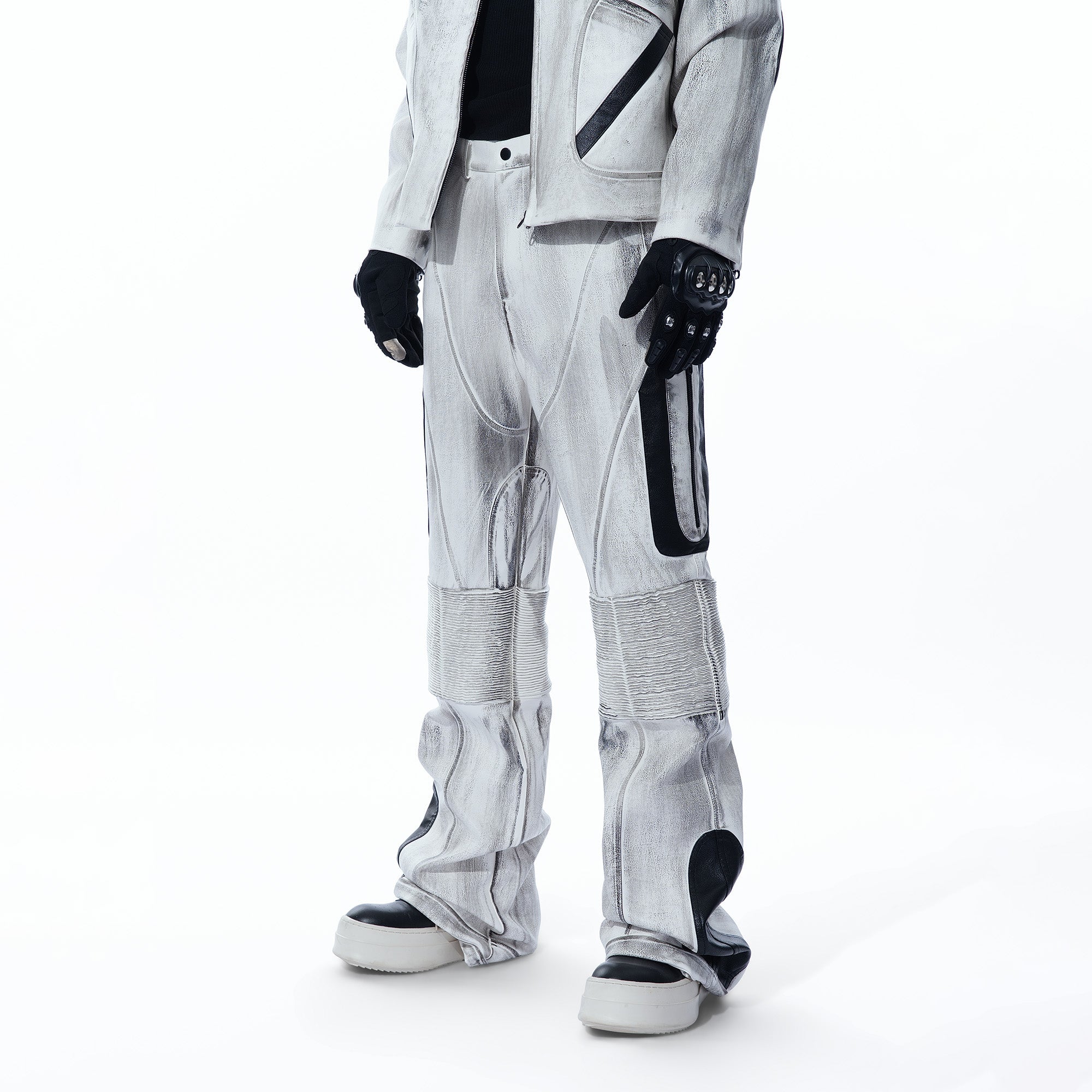 MOGONGSHE Distressed Techwear PU Moto Pants-Pants-M-Free Shipping Leatheretro