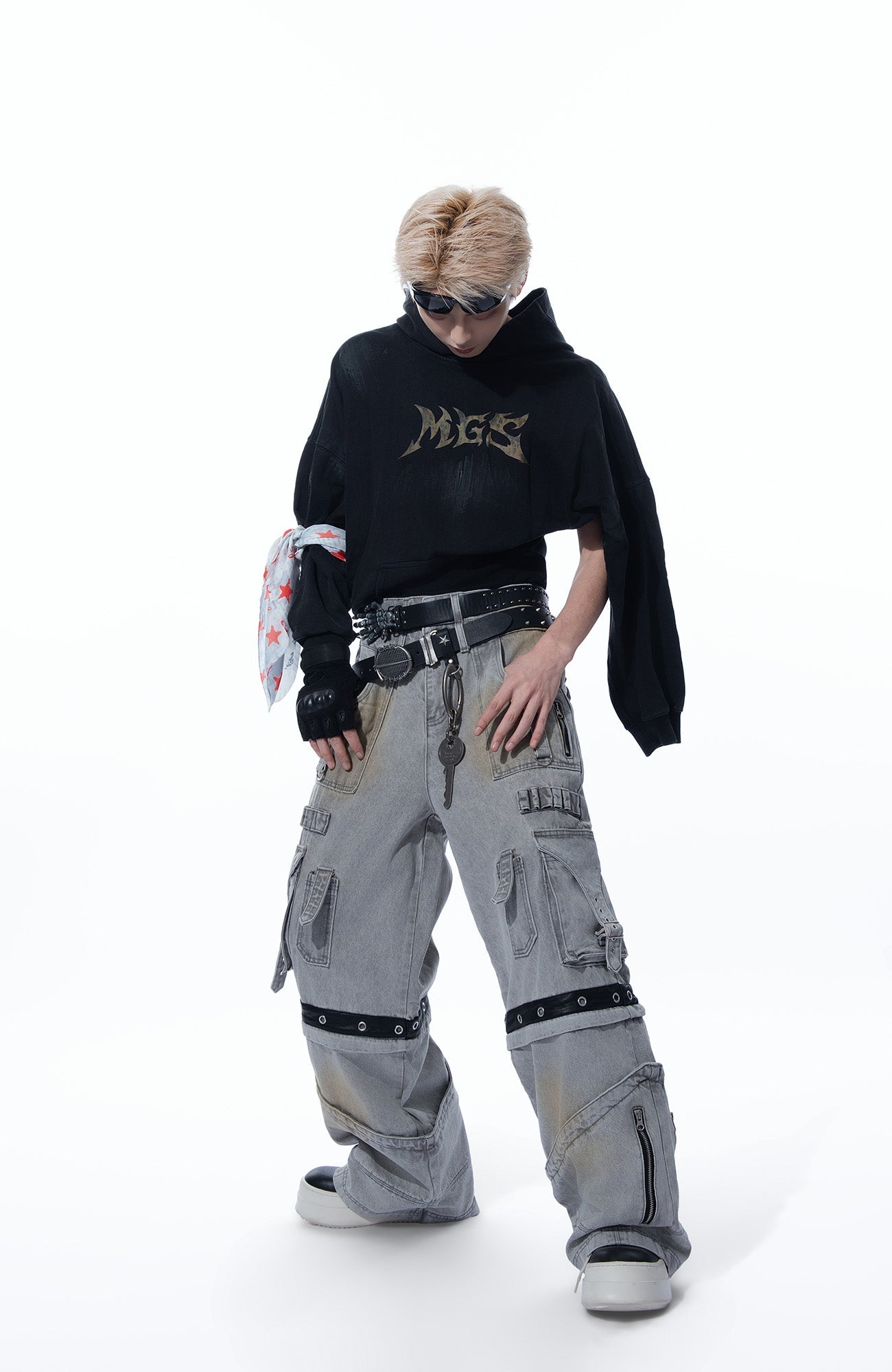 MOGONGSHE Detachable Bleach Washed Utility Cargo Jeans-Jeans-S-Free Shipping Leatheretro