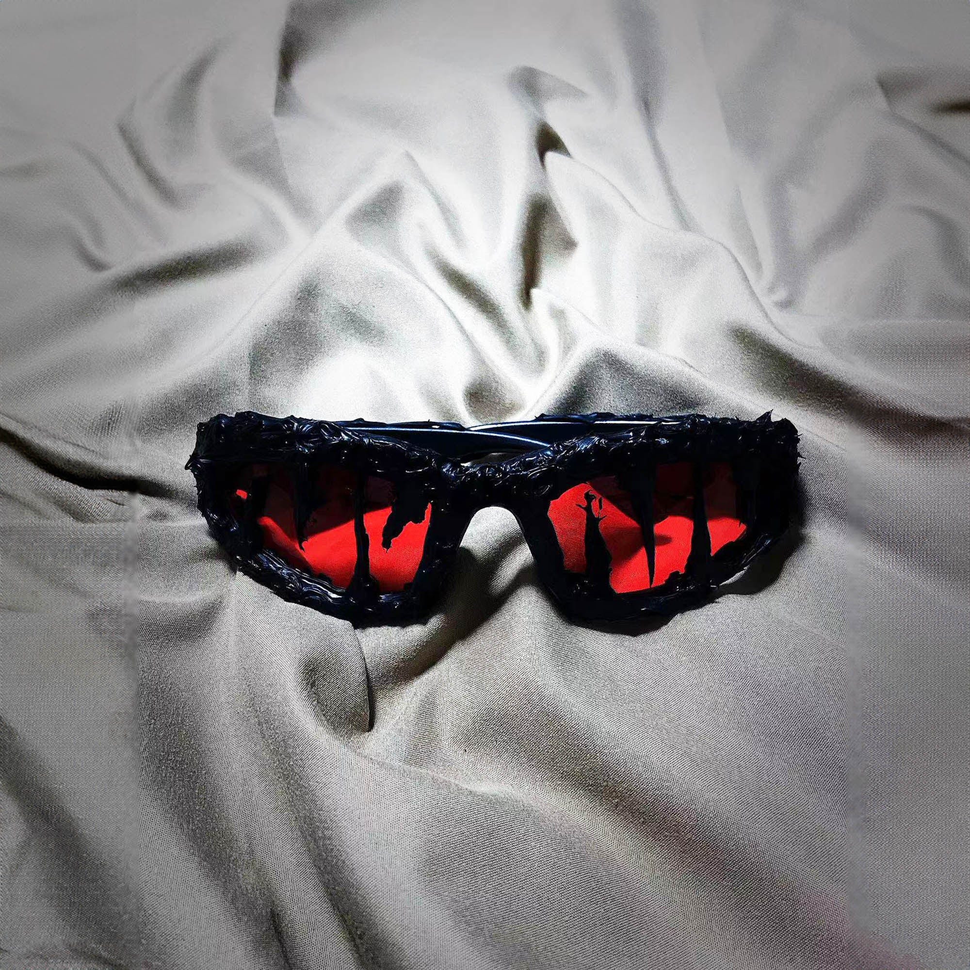 Pi0neeR Venom Melt Dripped Resin Sunglasses-Sunglasses-One size-Red-Free Shipping Leatheretro