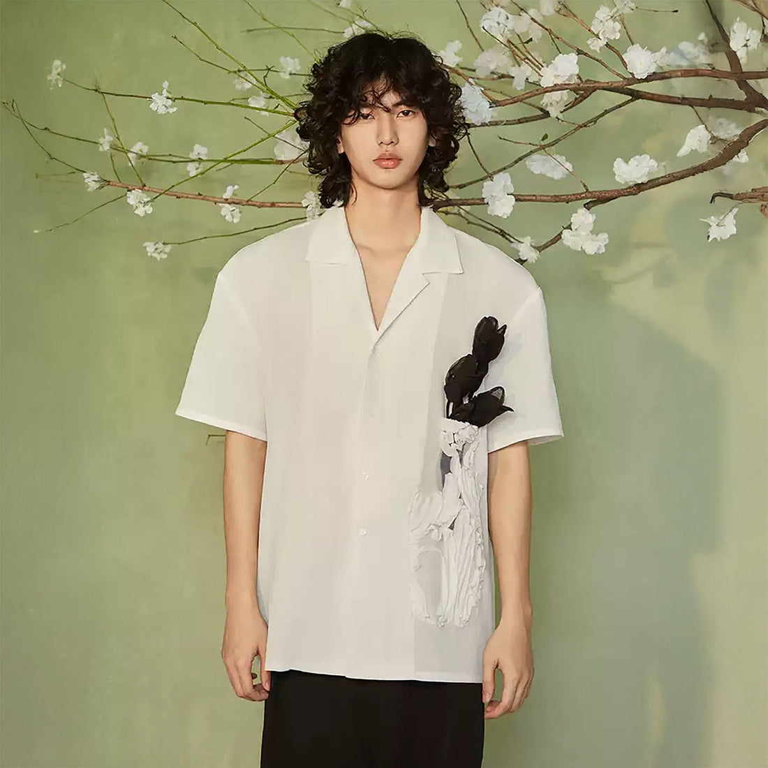 JIECHI Bottled Bloom Sheer Half Shirt-Half shirt-M-Free Shipping Leatheretro