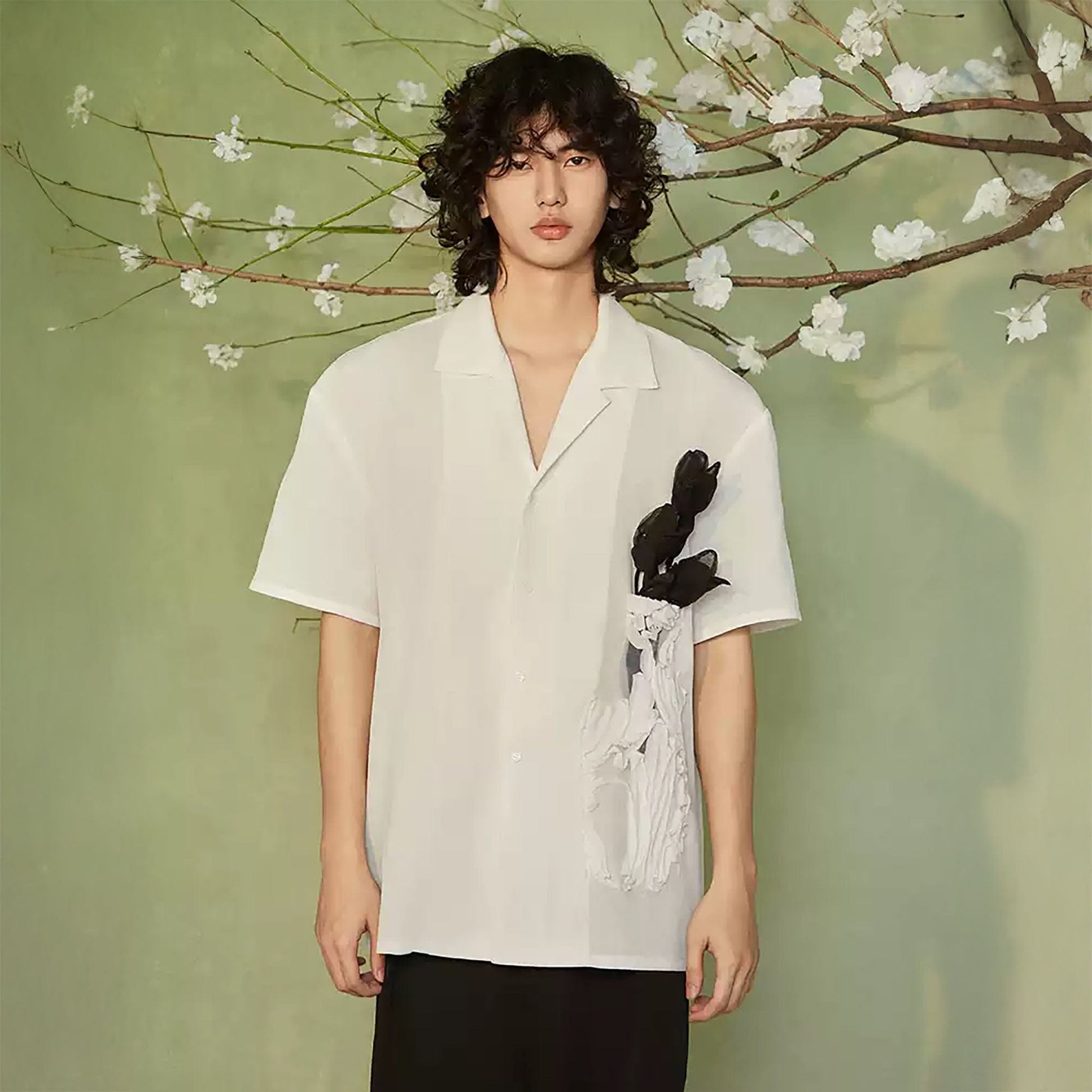 JIECHI Bottled Bloom Sheer Half Shirt-Half shirt-M-Free Shipping Leatheretro