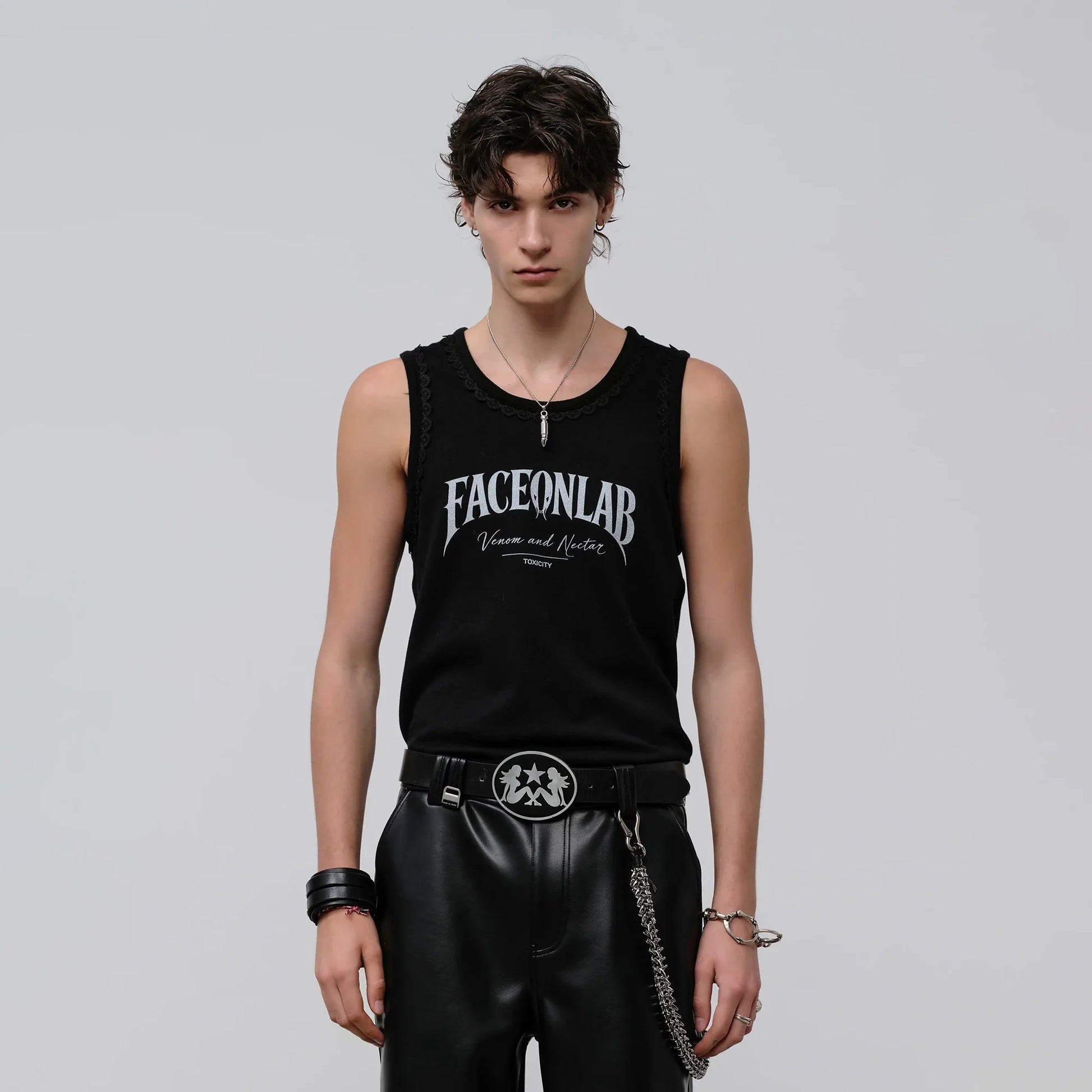 FACEONLAB Lace Trim Gothic Letters Sleeveless Tank-Tank Top-M-Black-Free Shipping Leatheretro