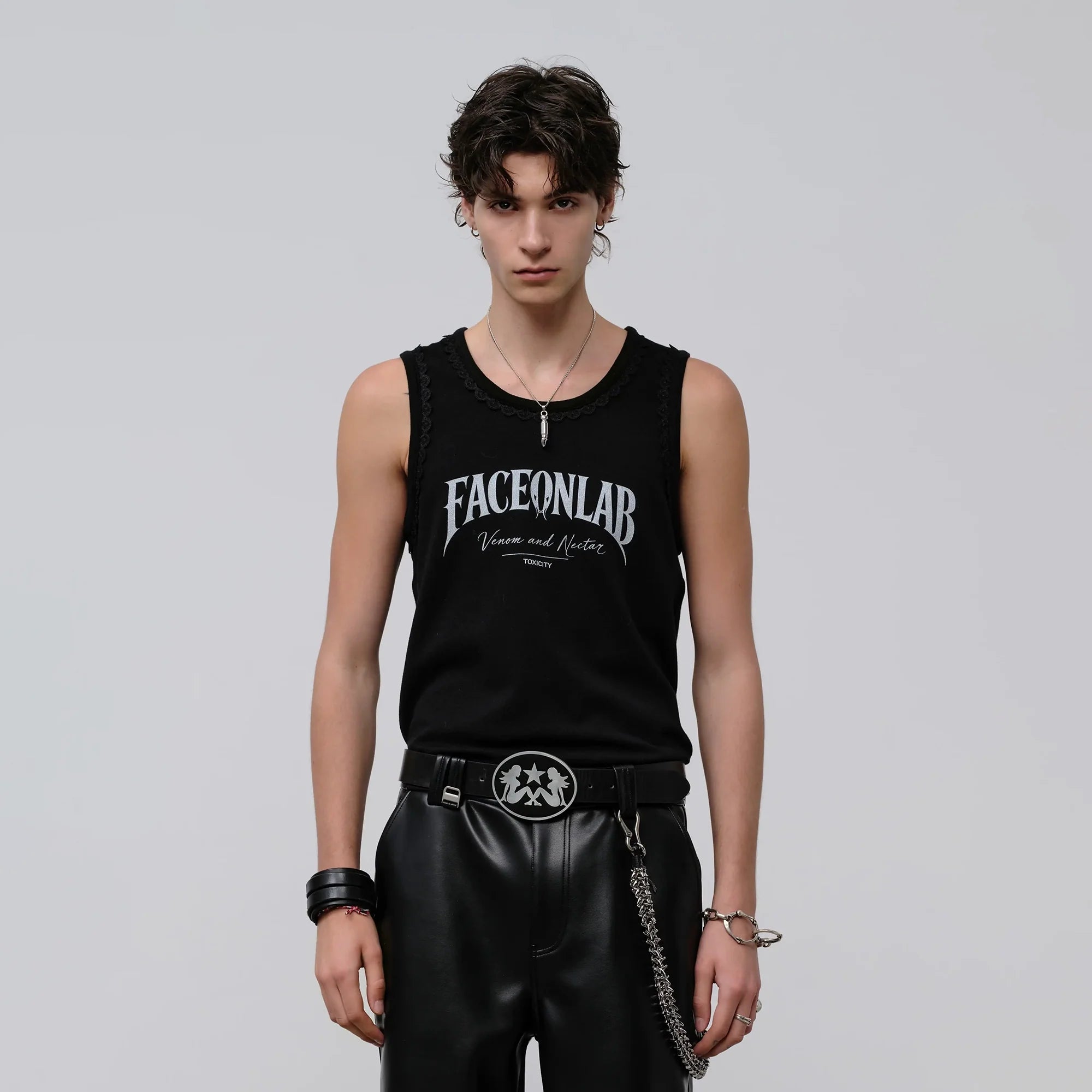 FACEONLAB Lace Trim Gothic Letters Sleeveless Tank-Tank Top-M-Black-Free Shipping Leatheretro