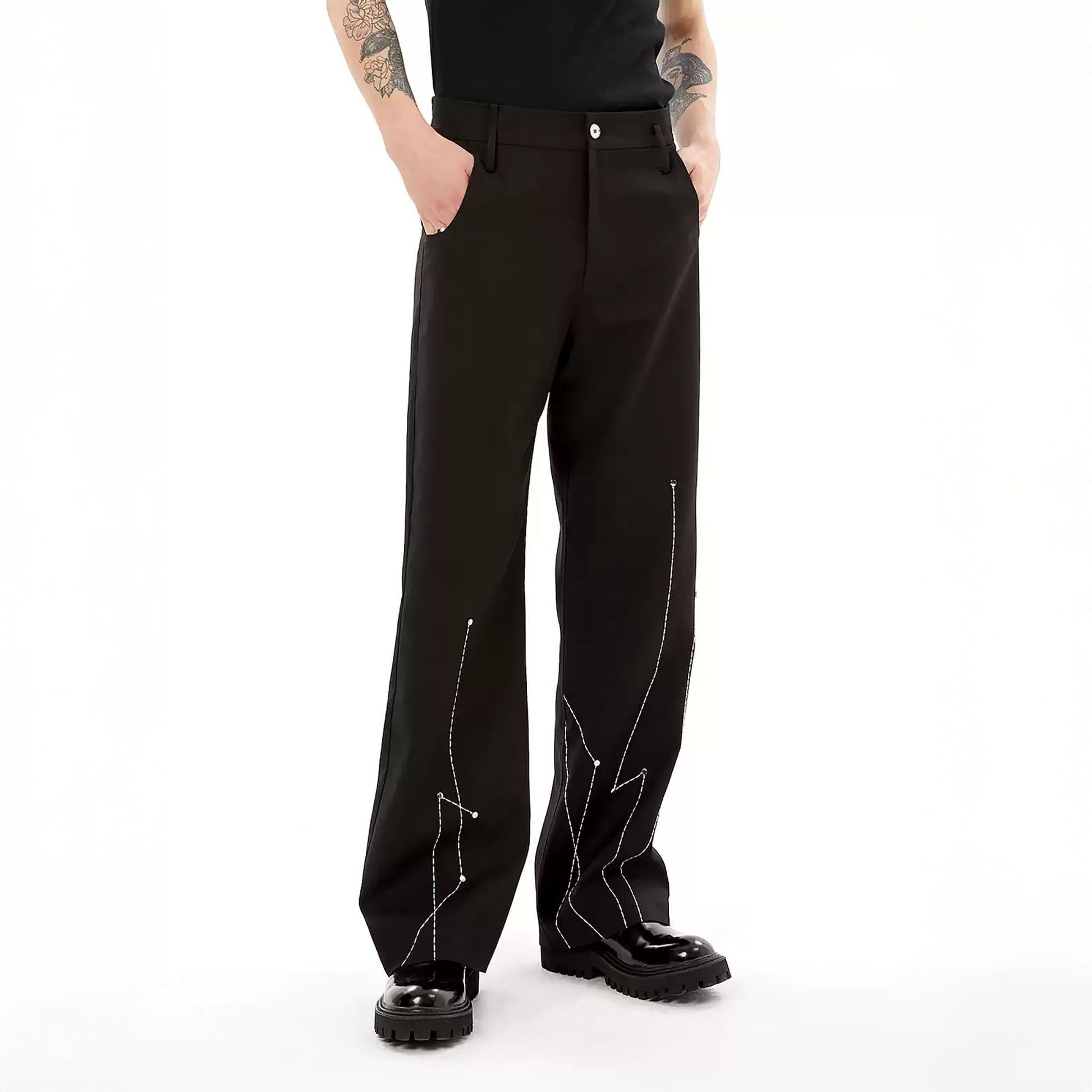 TIWILLTANG Rivet Stitch Embroidered Straight-Leg Pants-Pants-S-Free Shipping Leatheretro