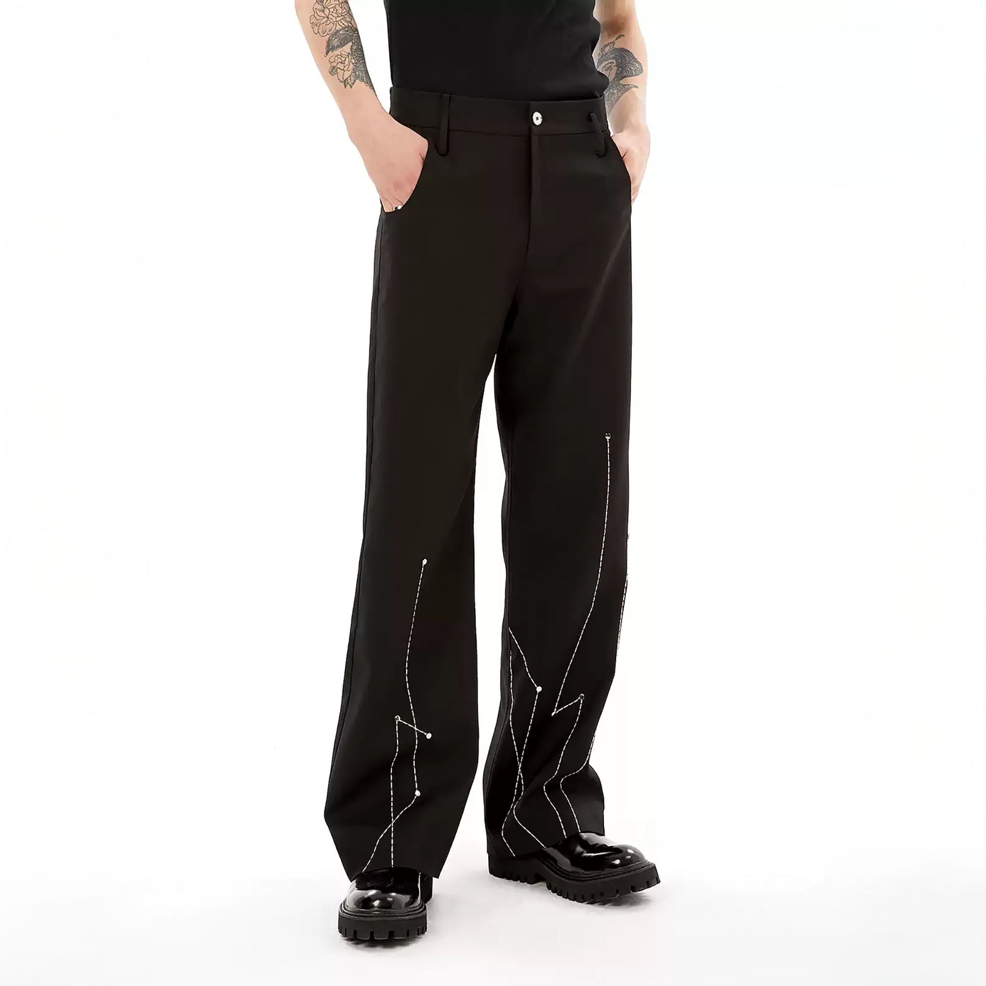 TIWILLTANG Rivet Stitch Embroidered Straight-Leg Pants-Pants-S-Free Shipping Leatheretro