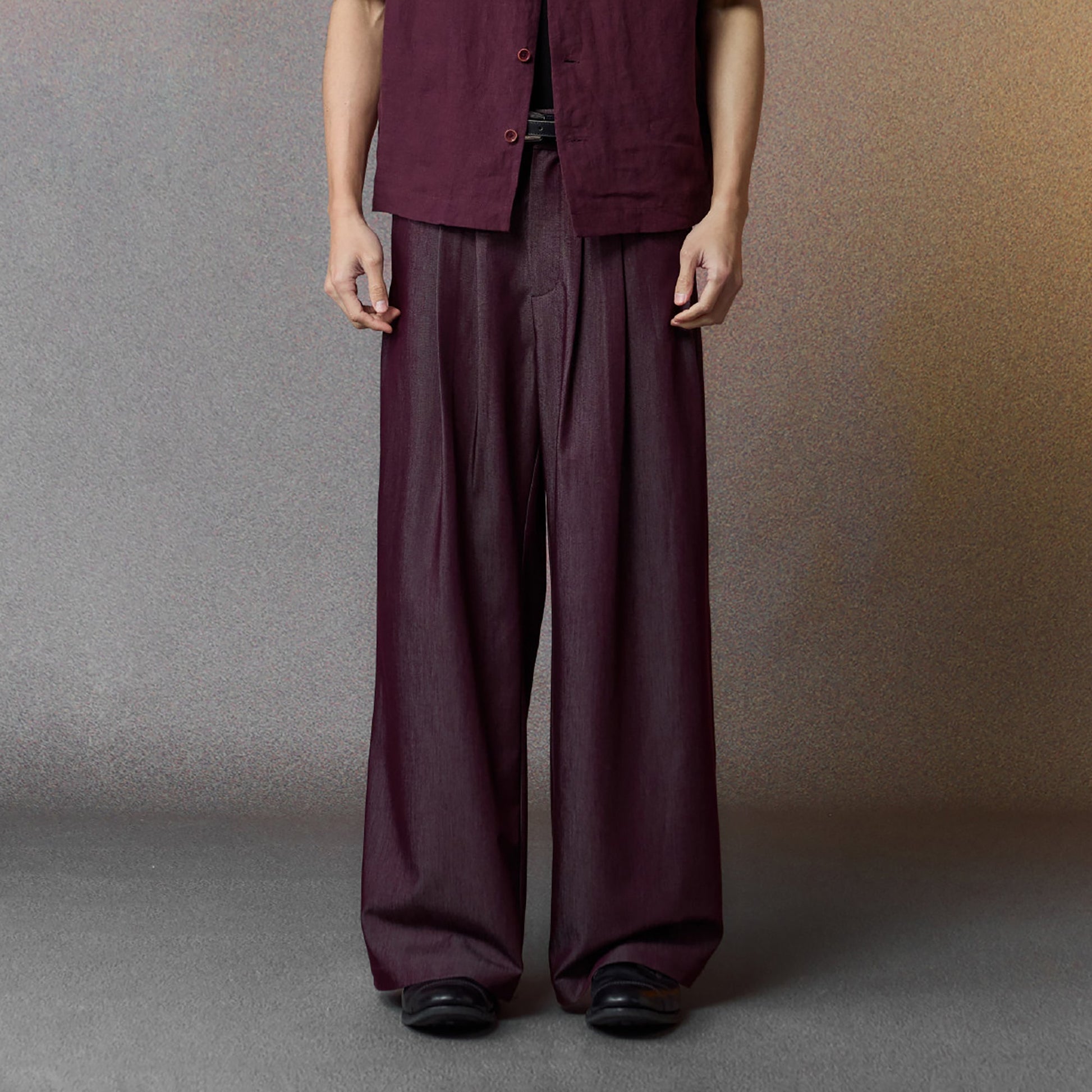 ALVNG AR ANTS Multi-Pleat Straight-Leg Trousers-Pants-XS (Preorder)-Purple-Free Shipping Leatheretro