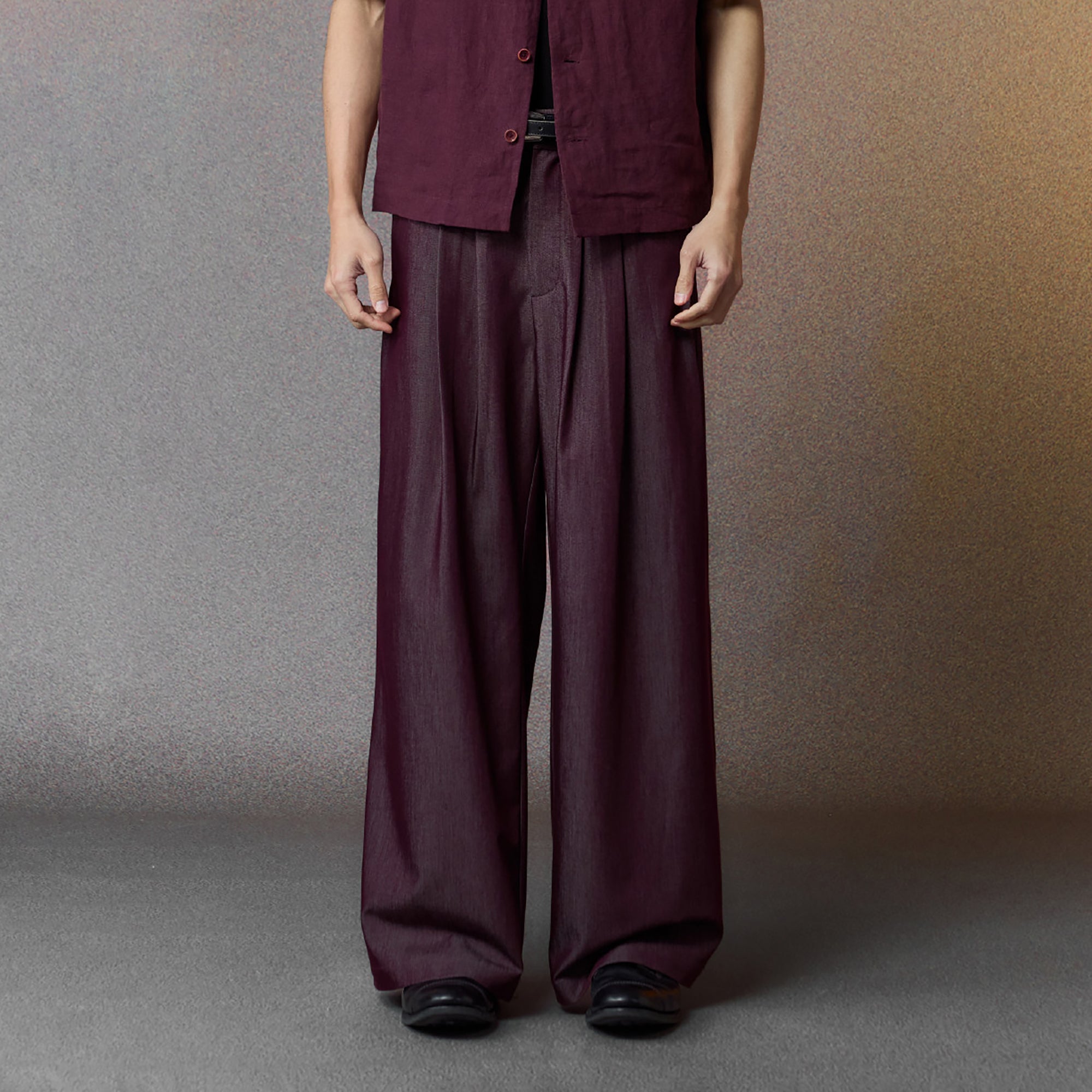 ALVNG AR ANTS Multi-Pleat Straight-Leg Trousers-Pants-XS (Preorder)-Purple-Free Shipping Leatheretro