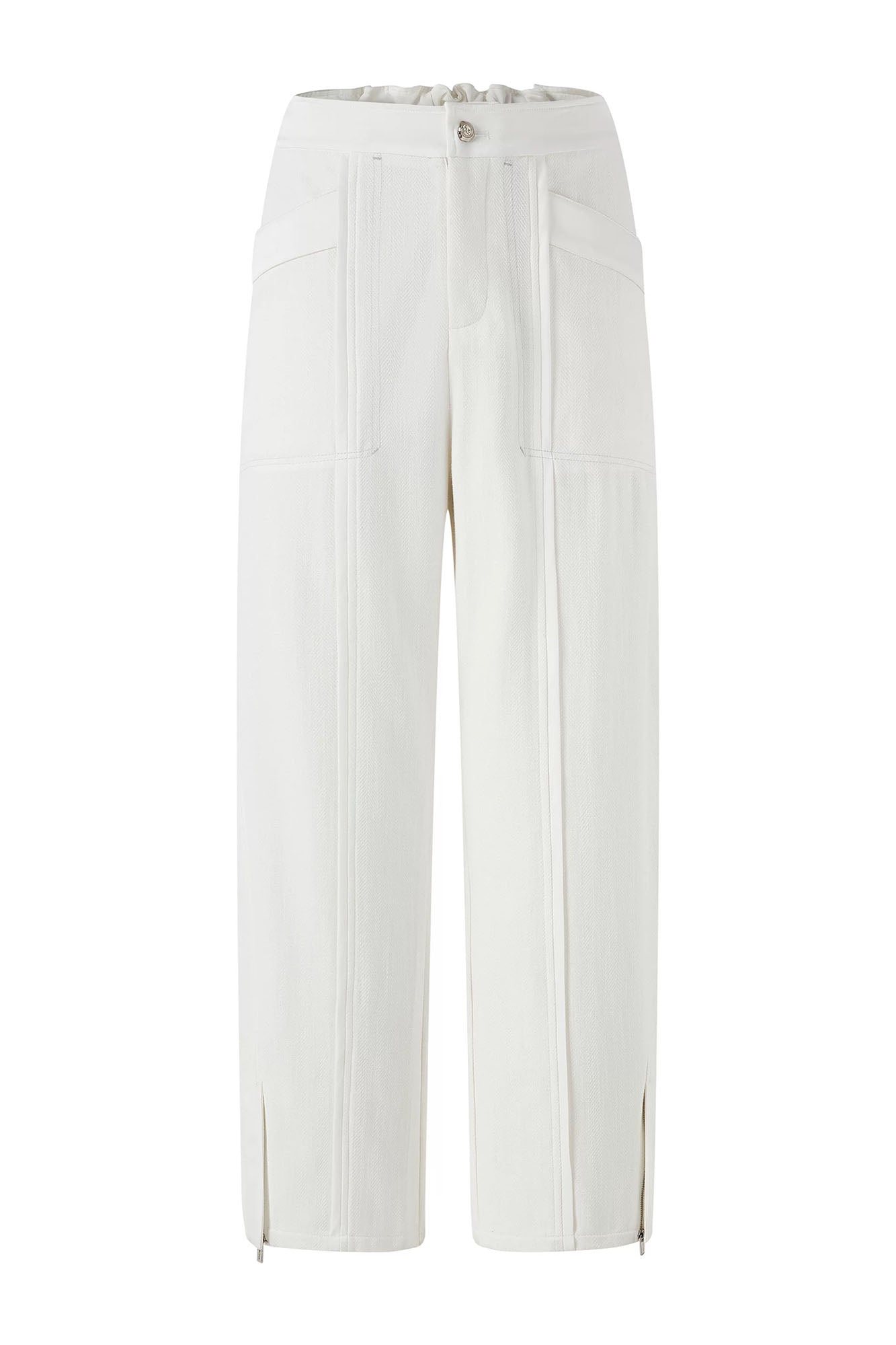 TIWILLTANG Paneled Zipper-Hem Wide-Leg Pants White-Pants-S (Preorder)-Free Shipping Leatheretro