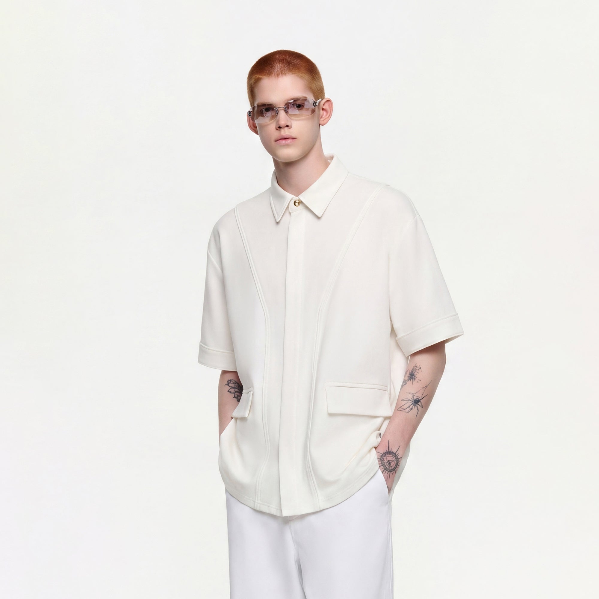 TIWILLTANG Hidden Placket Detachable Hood Half Shirt-Half shirt-S-White-Free Shipping Leatheretro