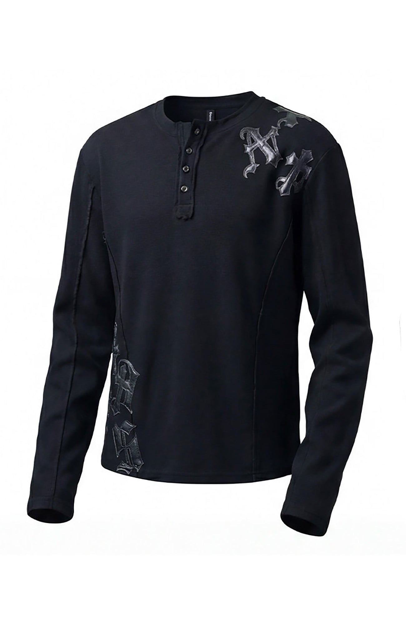 DND4DES Waffle-Knit Gothic Henley Long-Sleeve Tee-L/S Tee-S-Black-Free Shipping Leatheretro