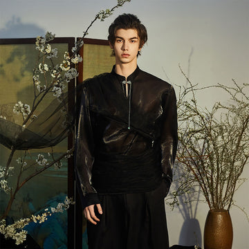 JIECHI Draped Sheer Brooch Organza Shirt-Shirt-M-Free Shipping Leatheretro