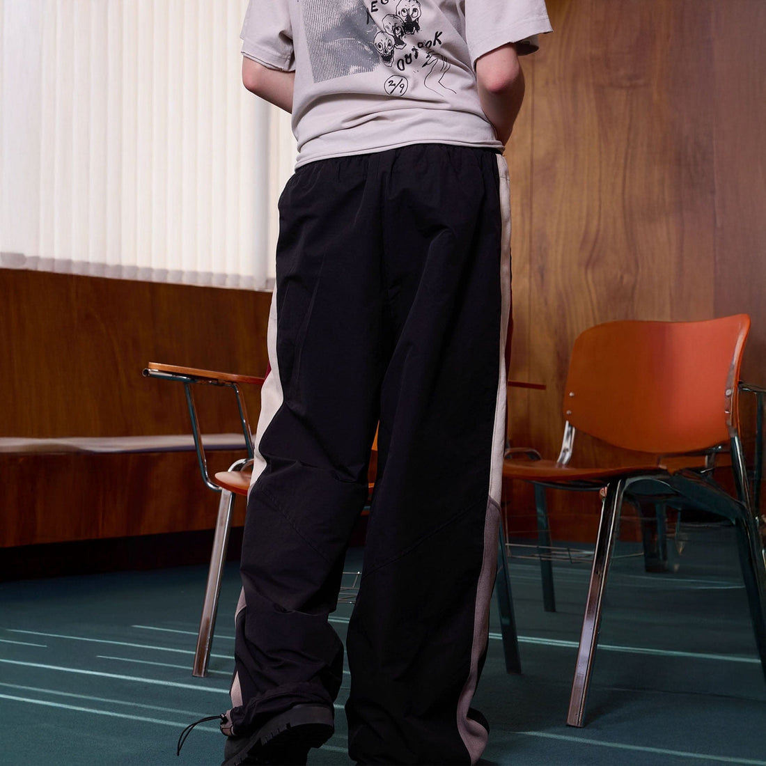 ERROR CODE ROBOT Diagonal Stripe Suede Track Pants-Pants-S-Free Shipping Leatheretro