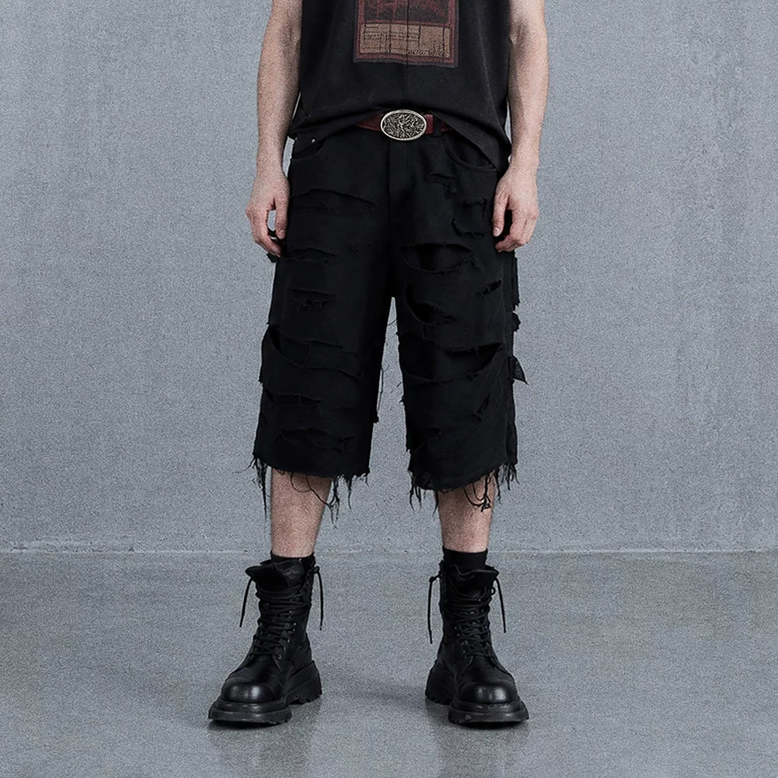 UNDERWATER Distressed Raw Edge Denim Shorts-Shorts-S-Free Shipping Leatheretro