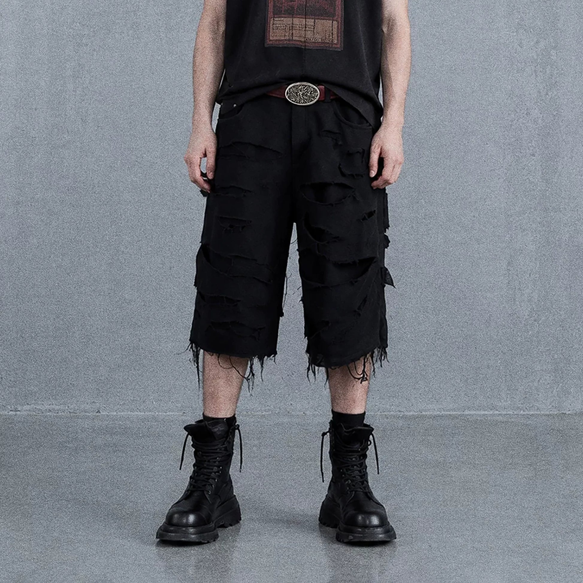 UNDERWATER Distressed Raw Edge Denim Shorts-Shorts-S-Free Shipping Leatheretro