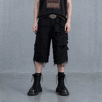 UNDERWATER Distressed Raw Edge Denim Shorts-Shorts-S-Free Shipping Leatheretro