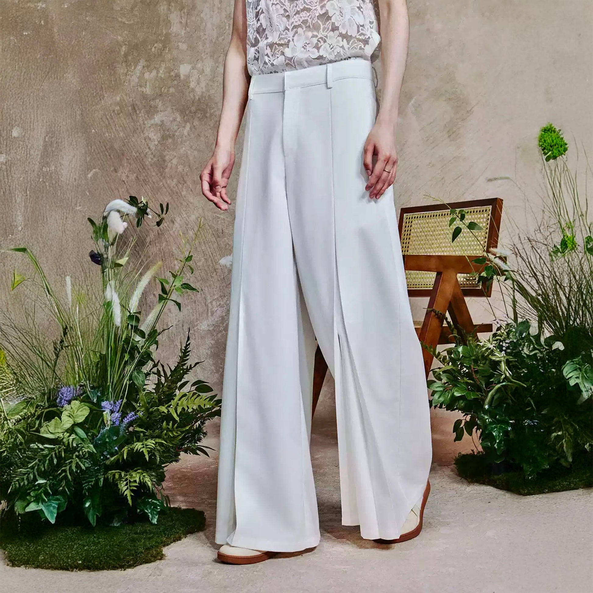OIPWORD Middle-Pleated Oversized Trousers-Pants-S-Free Shipping Leatheretro