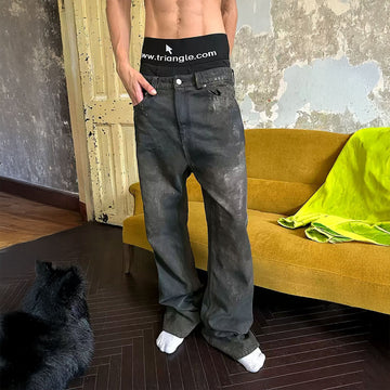 TRIANGLE PROJECT Dirty-Washed Paint-Splattered Straight-Leg Denim Pants-Jeans-XS-Free Shipping Leatheretro