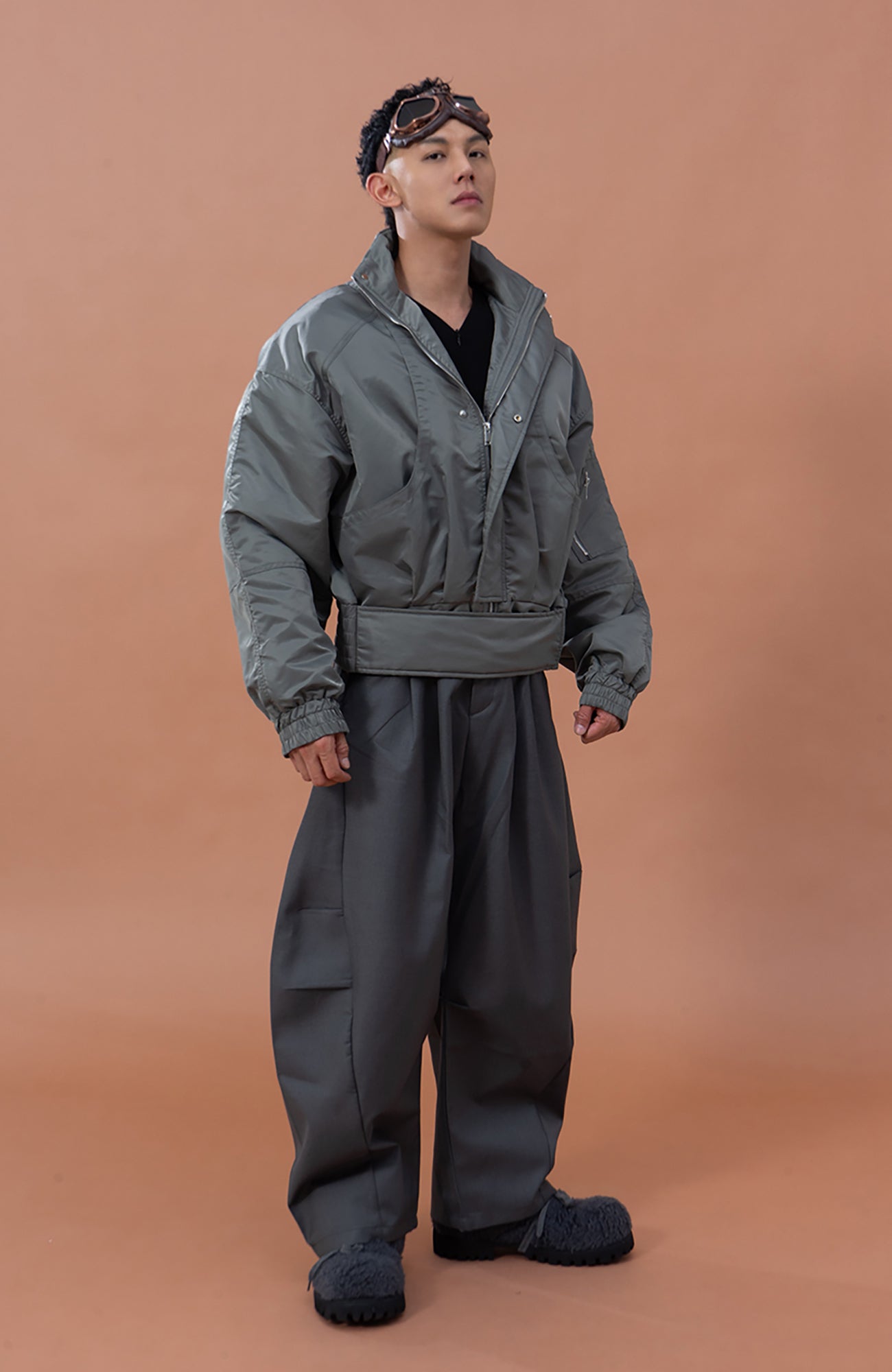 CLP Essential Pleat Curved-Leg Trousers-Pants-S-Gray-Free Shipping Leatheretro