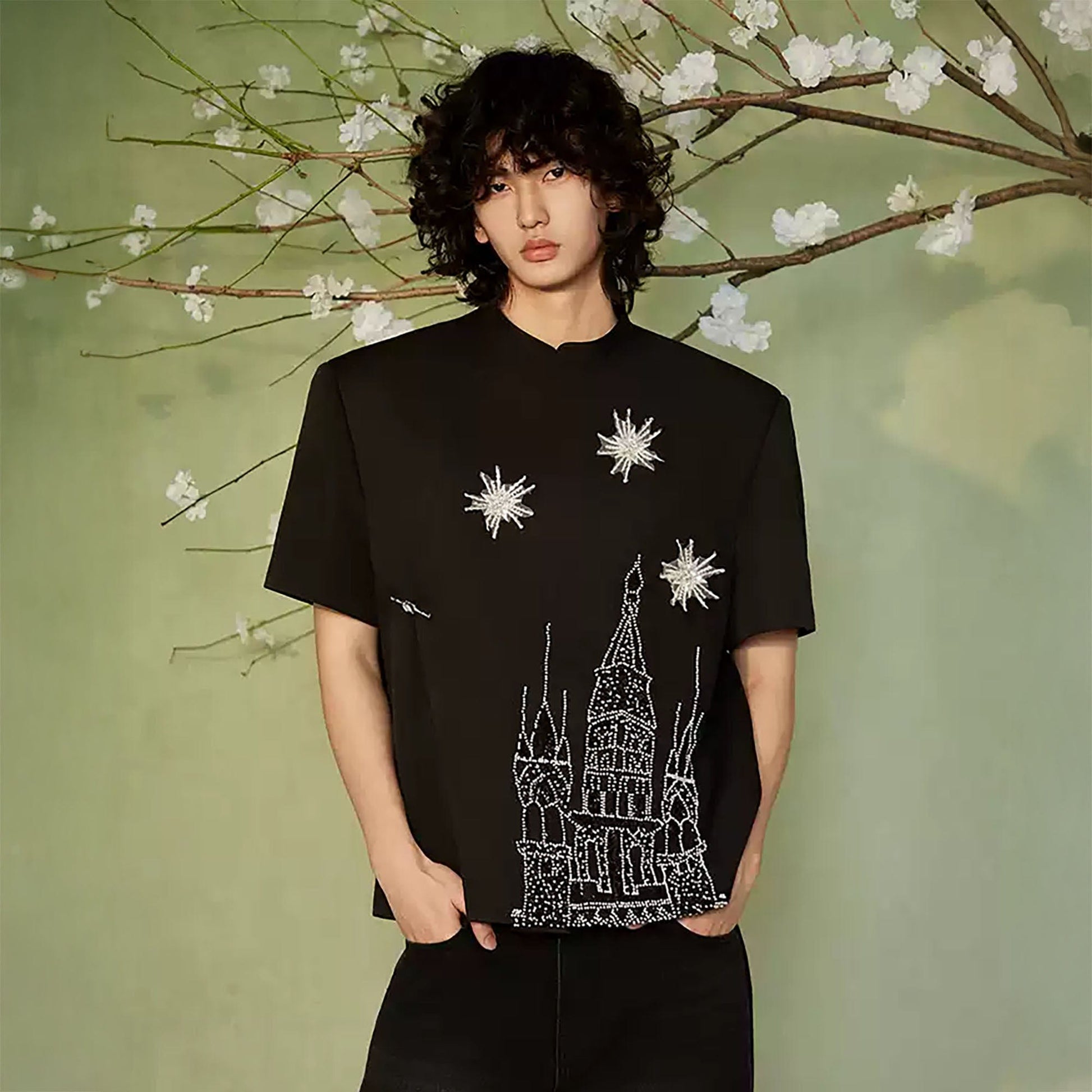 JIECHI Starry Castle Embellished T-Shirt-T Shirt-M-Free Shipping Leatheretro