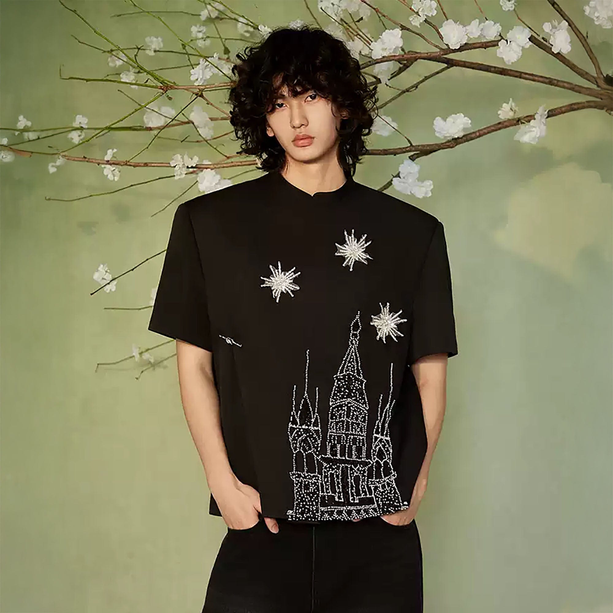 JIECHI Starry Castle Embellished T-Shirt-T Shirt-M-Free Shipping Leatheretro