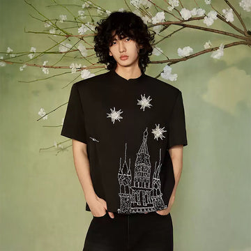 JIECHI Starry Castle Embellished T-Shirt-T Shirt-M-Free Shipping Leatheretro