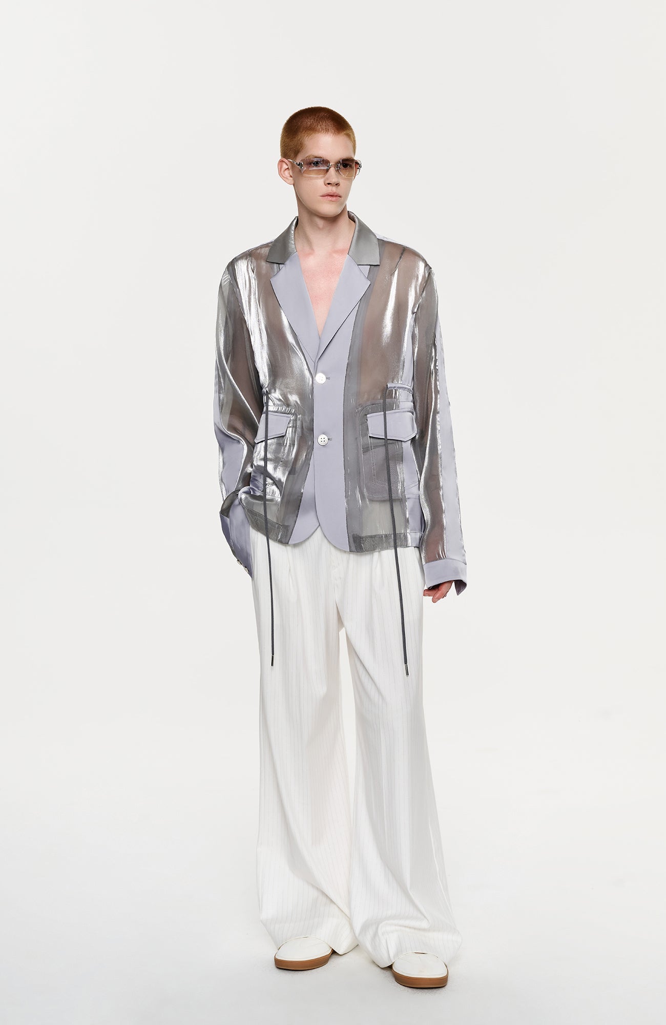 TIWILLTANG Drawstring Lustrous Paneled Blazer-Jacket-S-Free Shipping Leatheretro