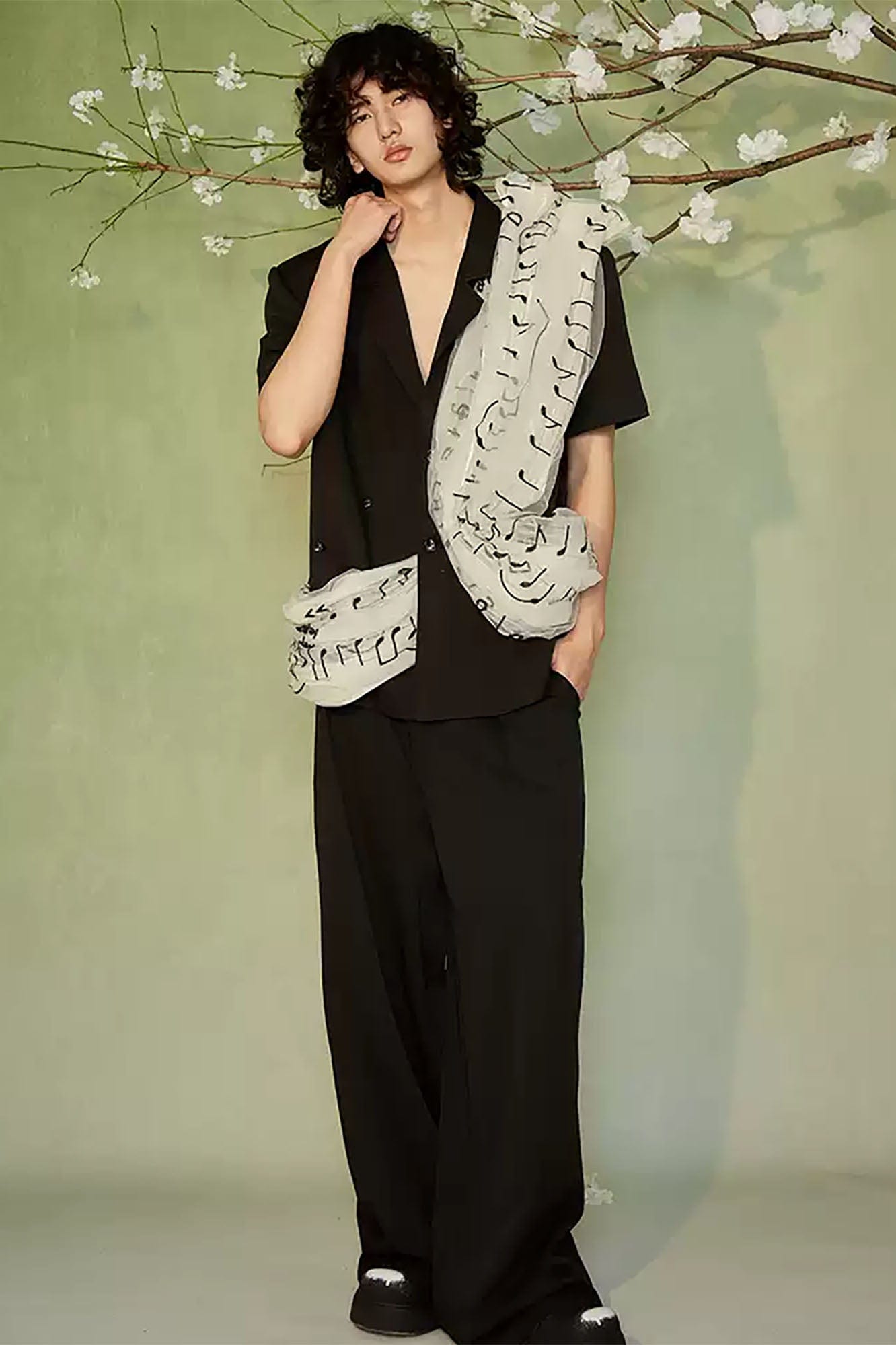 JIECHI Musical Score Layered Tulle Drape Half Shirt-Half shirt-M-Free Shipping Leatheretro