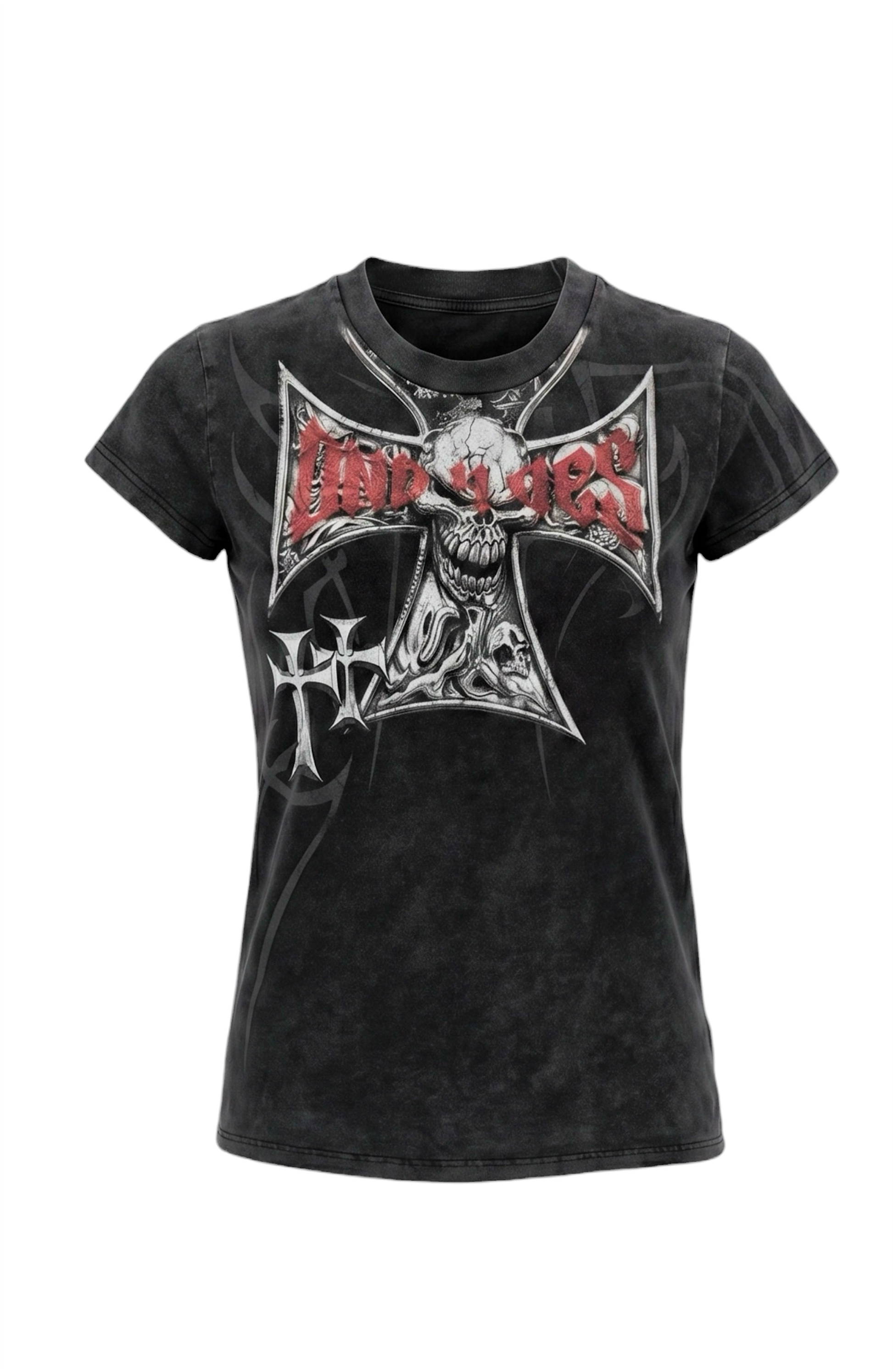 DND4DES Gothic Skull Cross Graphic T-Shirt-T Shirt-S (Preorder)-Black-Free Shipping Leatheretro
