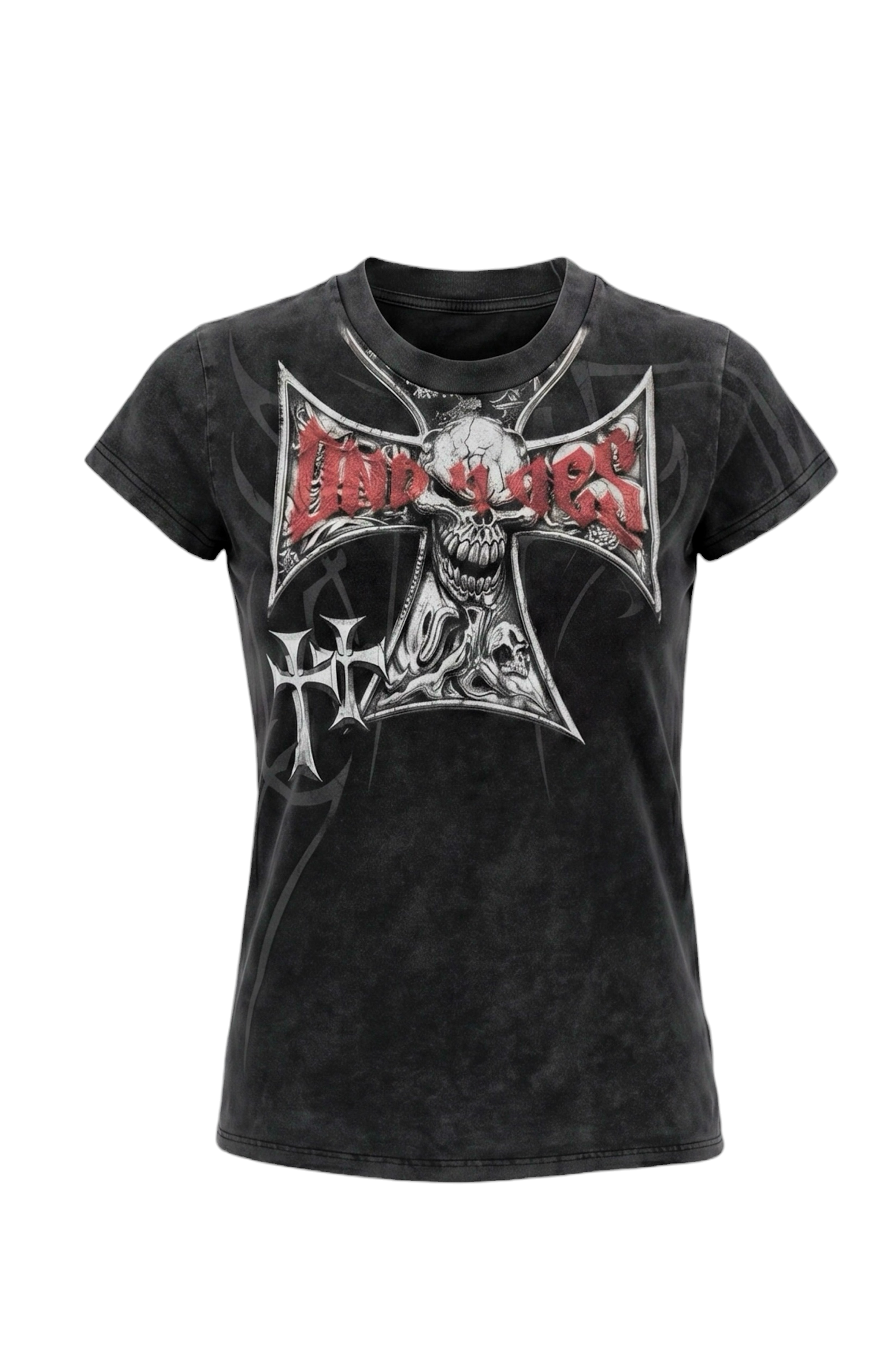 DND4DES Gothic Skull Cross Graphic T-Shirt-T Shirt-S (Preorder)-Black-Free Shipping Leatheretro