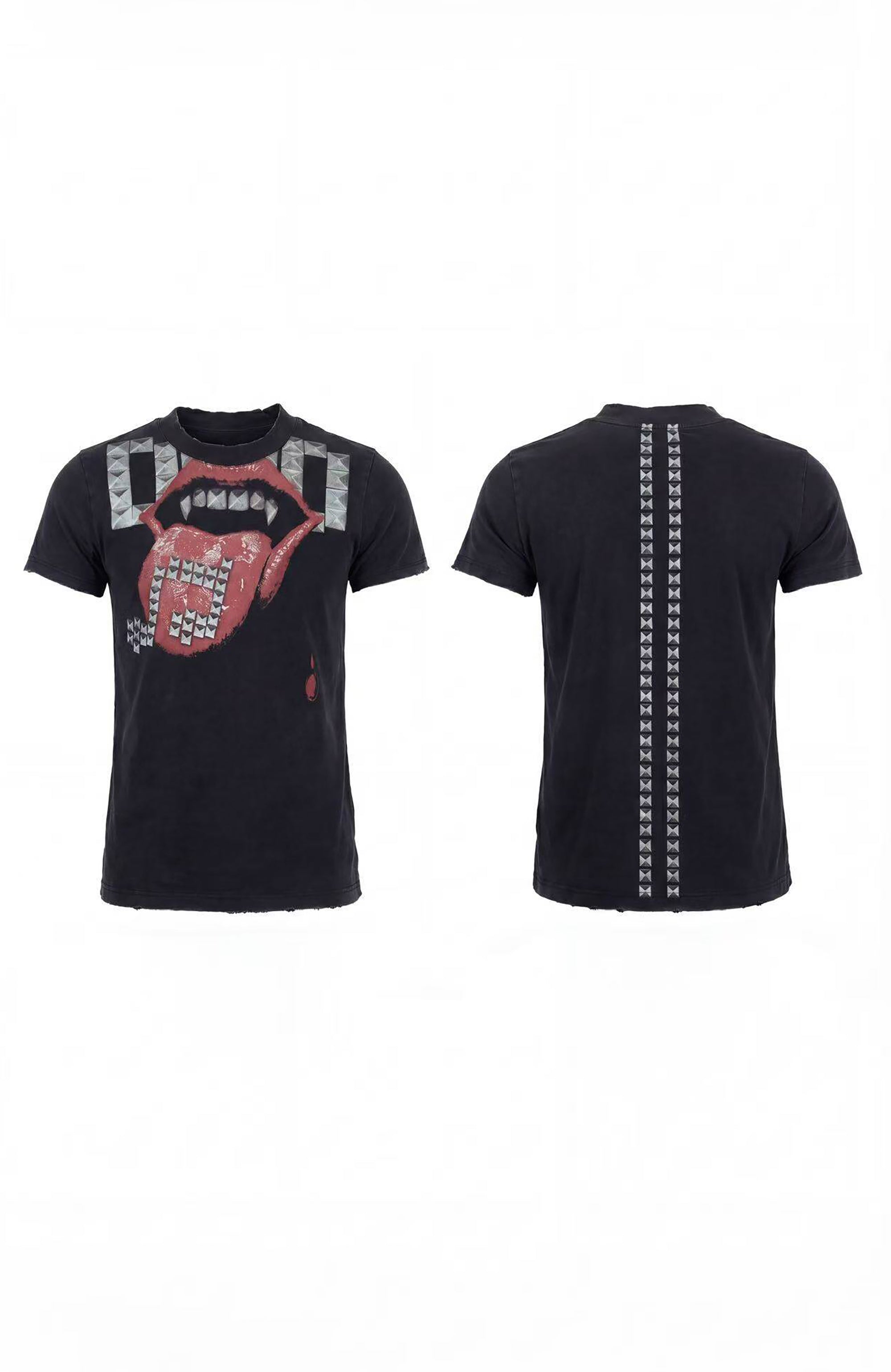 DND4DES Punk Stud Lips Print T-Shirt-T Shirt-S (Preorder)-Black-Free Shipping Leatheretro