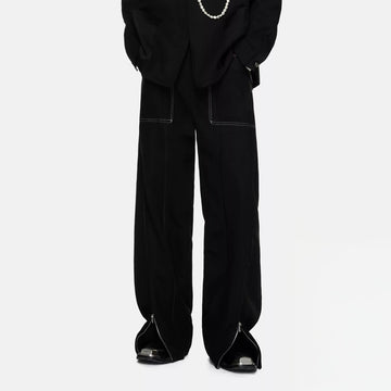TIWILLTANG Paneled Zipper-Hem Wide-Leg Pants Black-Pants-S (Preorder)-Free Shipping Leatheretro