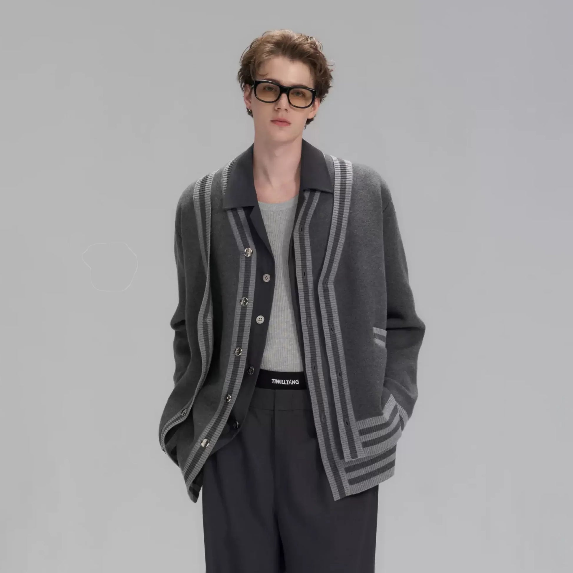 TIWILLTANG Layered Placket Knit Cardigan-Jacket-S-Dark Gray-Free Shipping Leatheretro