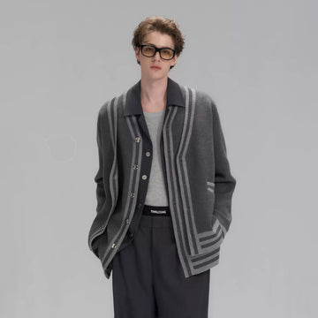 TIWILLTANG Layered Placket Knit Cardigan-Jacket-S-Dark Gray-Free Shipping Leatheretro