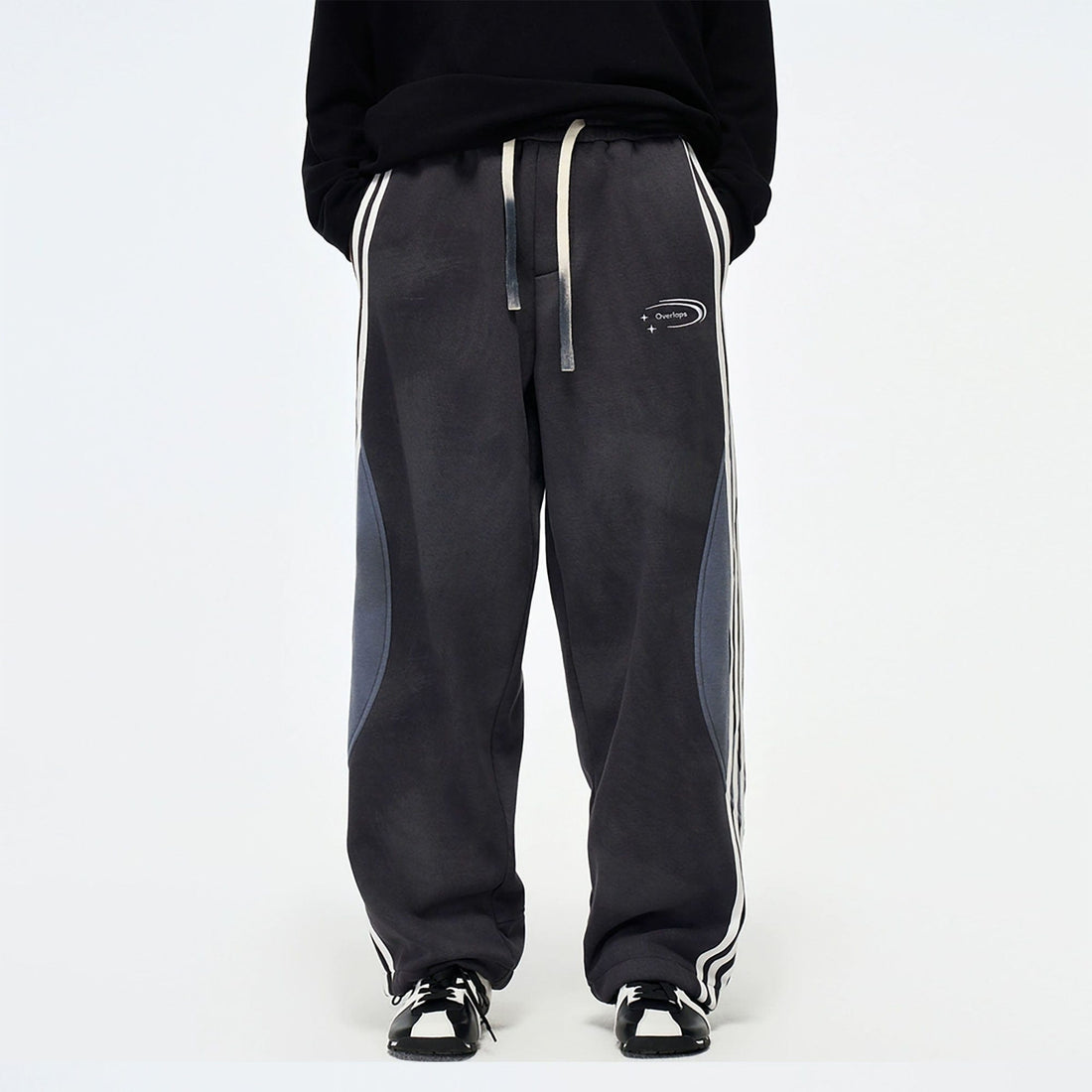 OVERLAPS Side Stripes Paneled Track Pants-Pants-S-Free Shipping Leatheretro