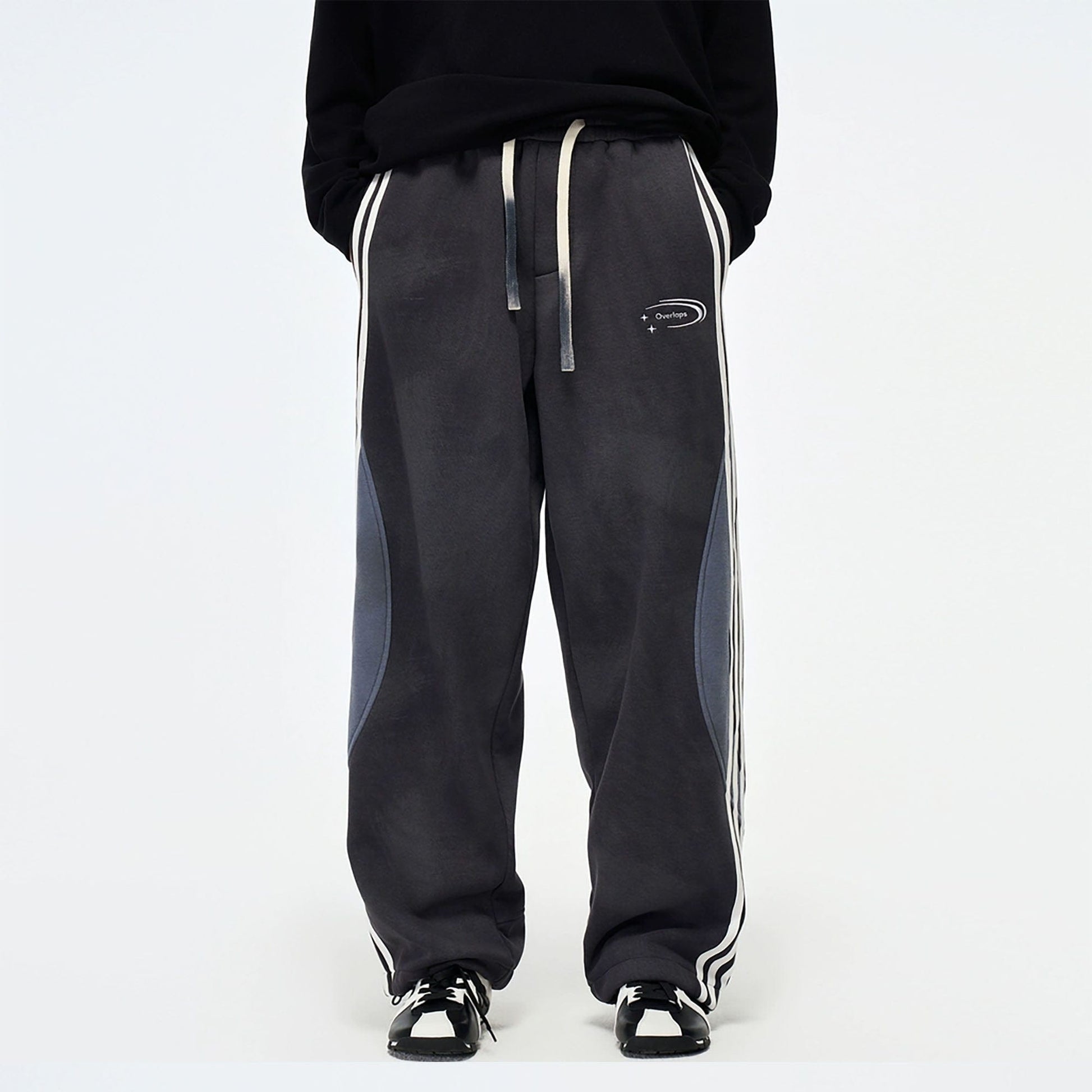 OVERLAPS Side Stripes Paneled Track Pants-Pants-S-Free Shipping Leatheretro