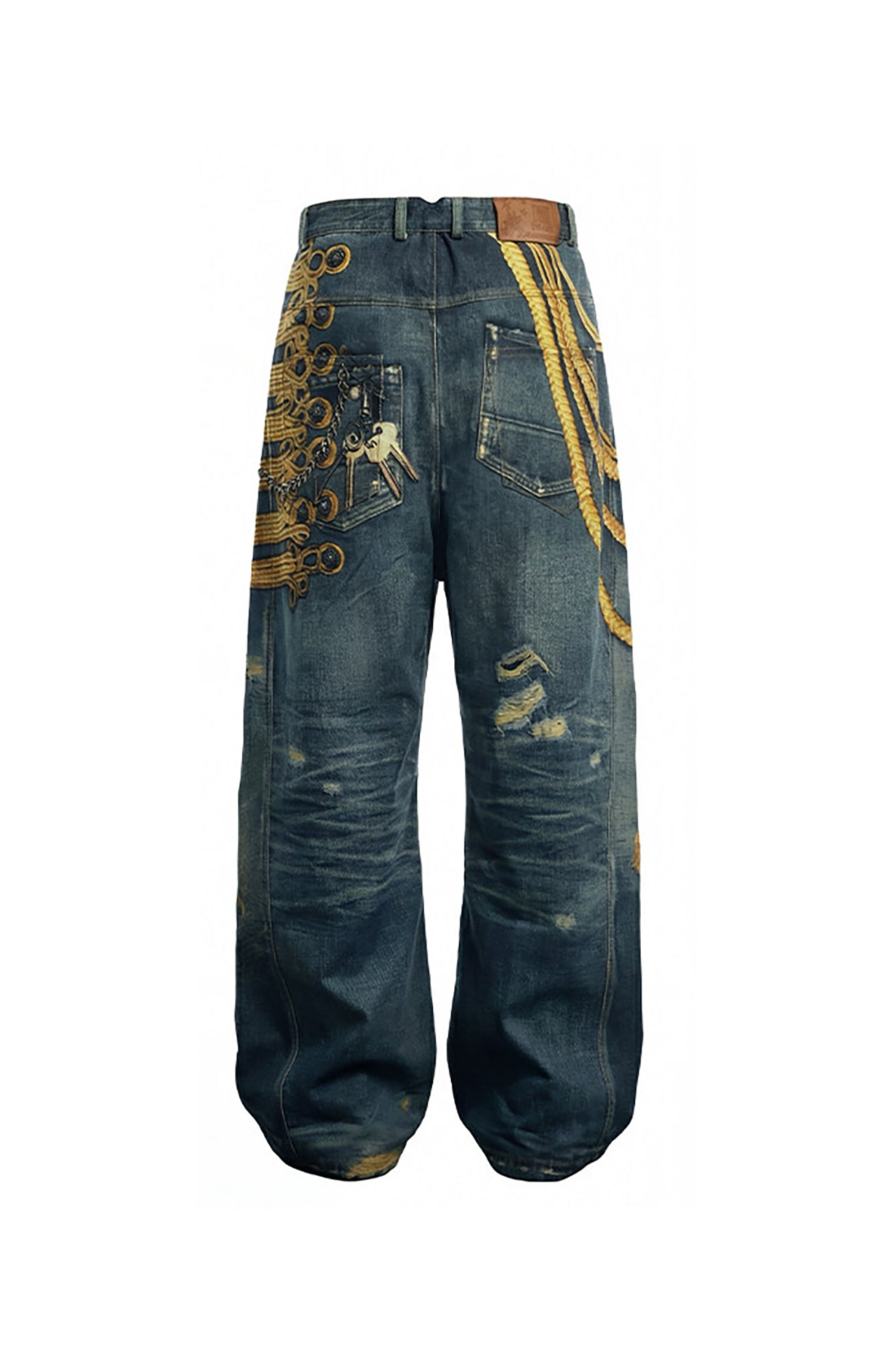 DND4DES Regal Braid Graphic Curved-Leg Baggy Jeans-Jeans-XS-Free Shipping Leatheretro
