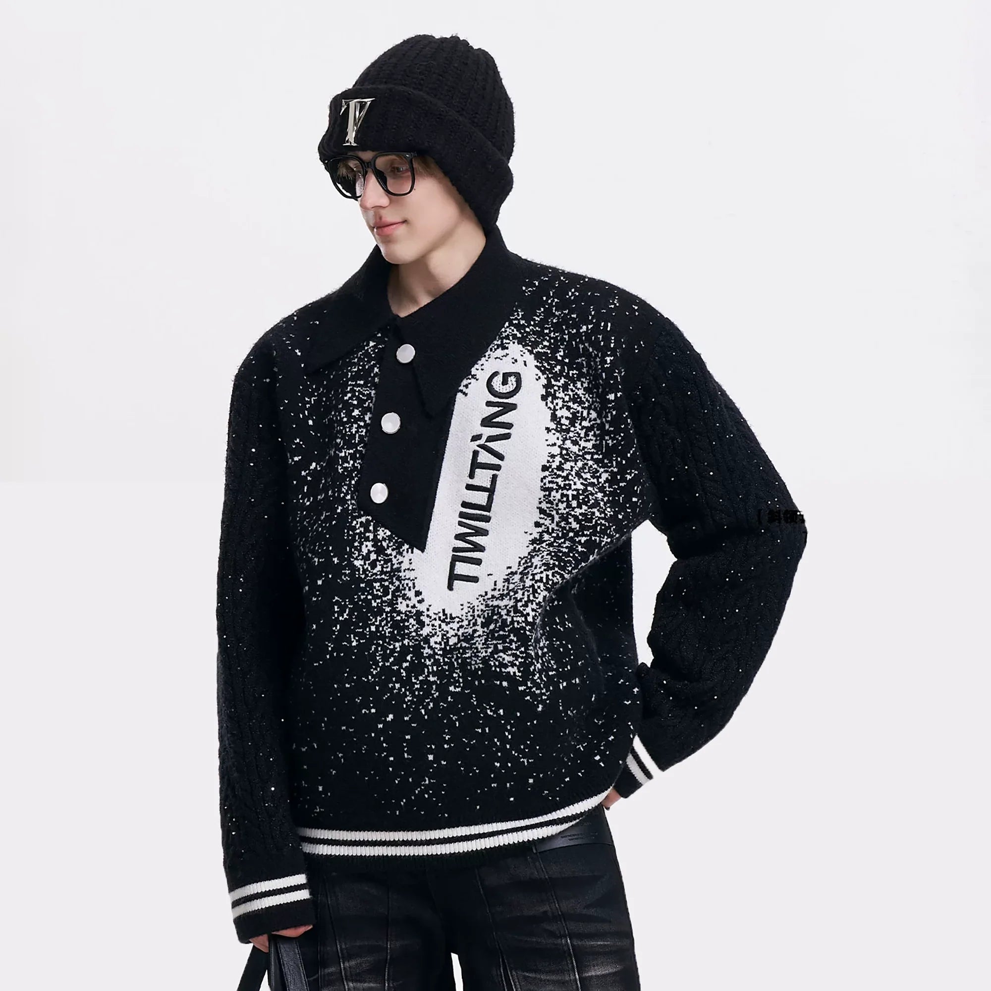 TIWILLTANG Asym Collar Embroidered LOGO Sweater-Sweater-XS (Preorder)-Free Shipping Leatheretro