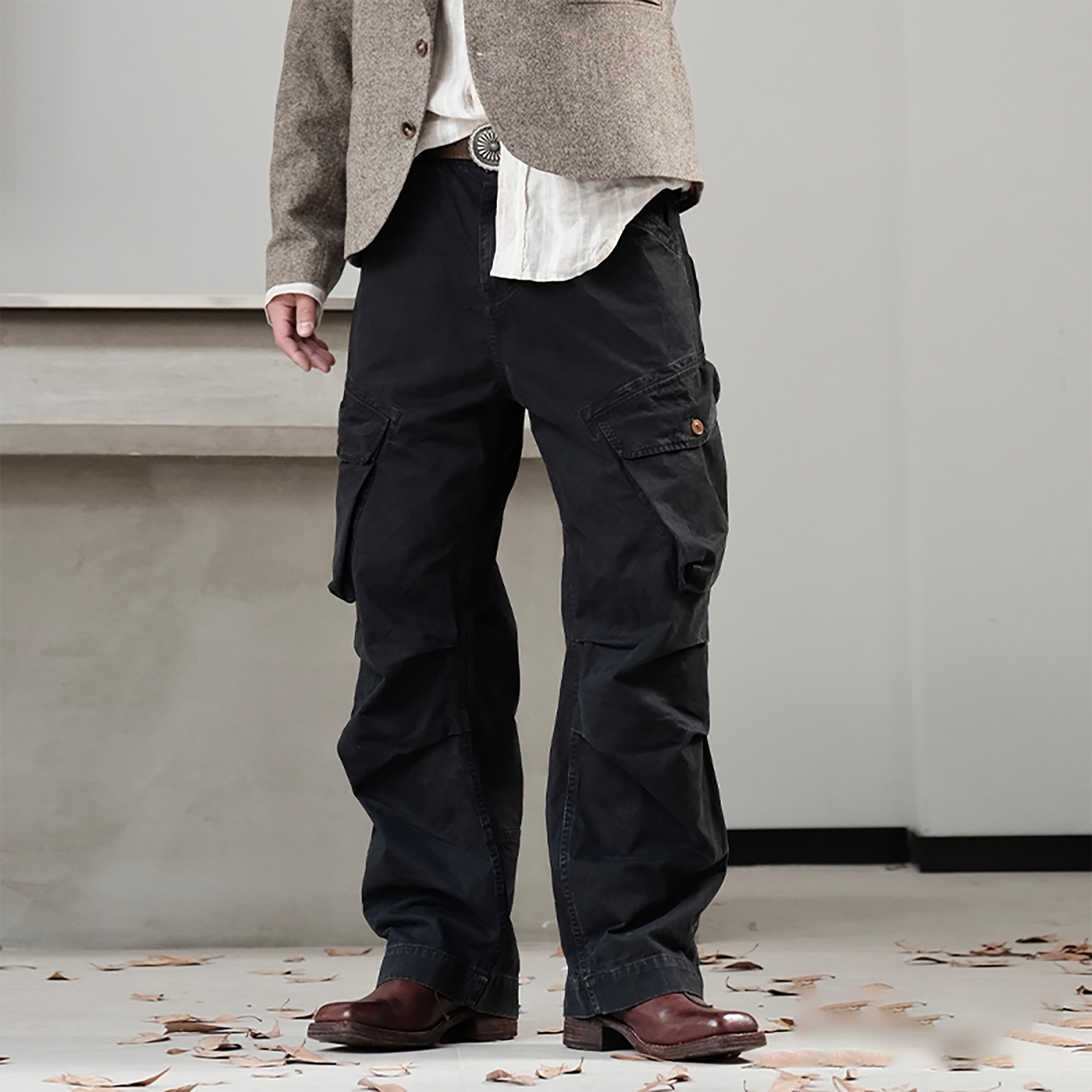 NEIGBORL Large Utility Pockets Cargo Pants-Pants-M-Black-Free Shipping Leatheretro