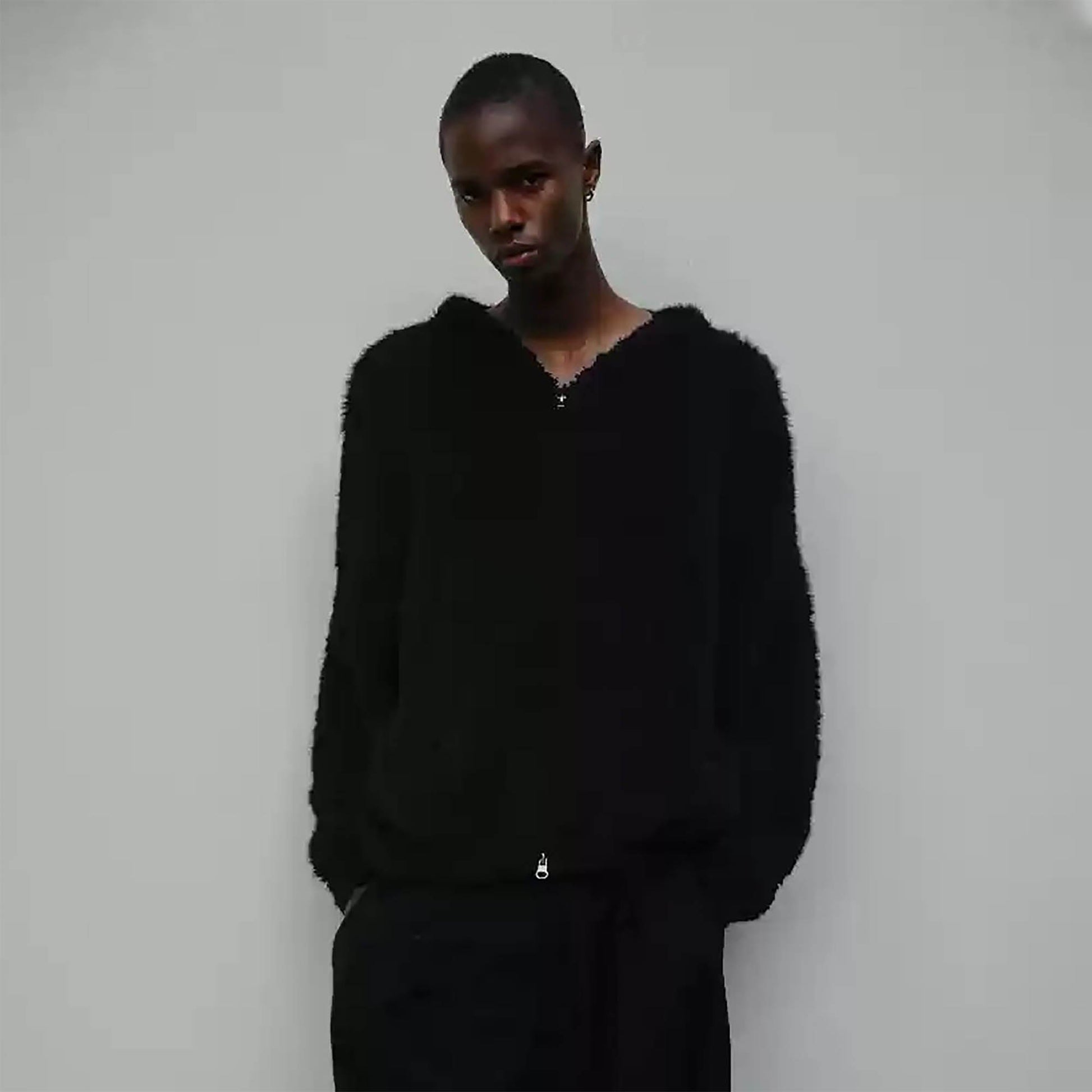 TRIANGLE PROJECT Fuzzy Zip-Up Hoodie-Jacket-XS-Black-Free Shipping Leatheretro