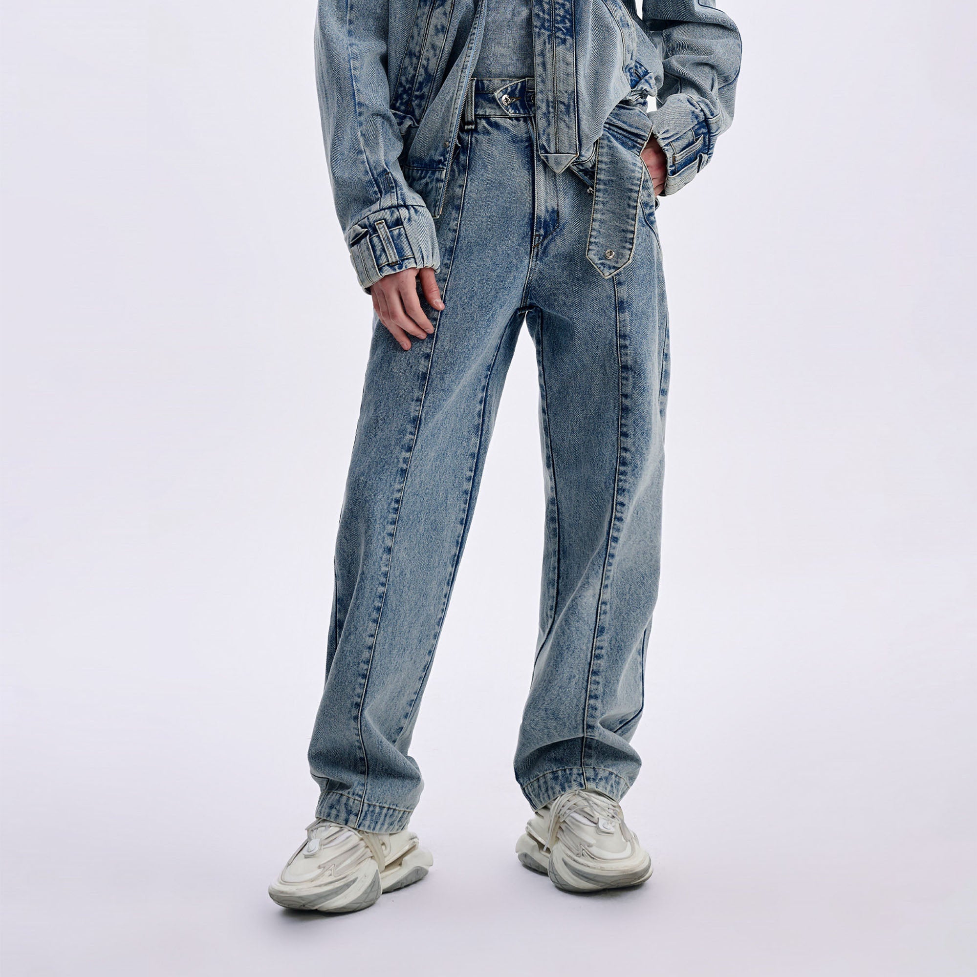 TIWILLTANG Washed Middle Panel Straight-Leg Jeans-Jeans-S-Free Shipping Leatheretro