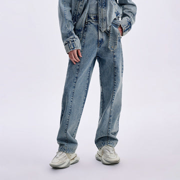 TIWILLTANG Washed Middle Panel Straight-Leg Jeans-Jeans-S-Free Shipping Leatheretro