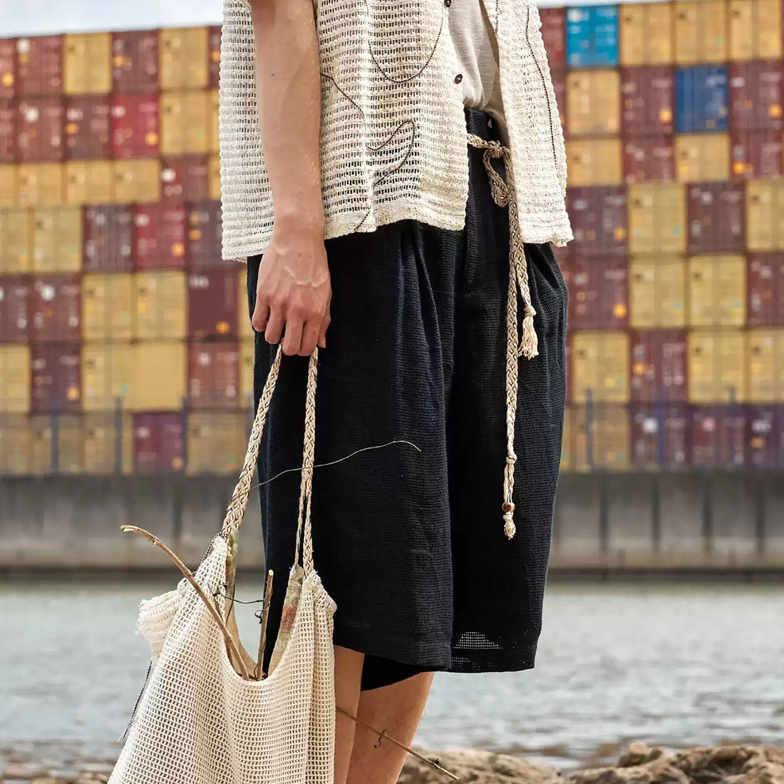 ALVNG AR ANTS Textured Mesh Pleated Braided Tassel Belt Shorts-Pants-S-Apricot-Free Shipping Leatheretro