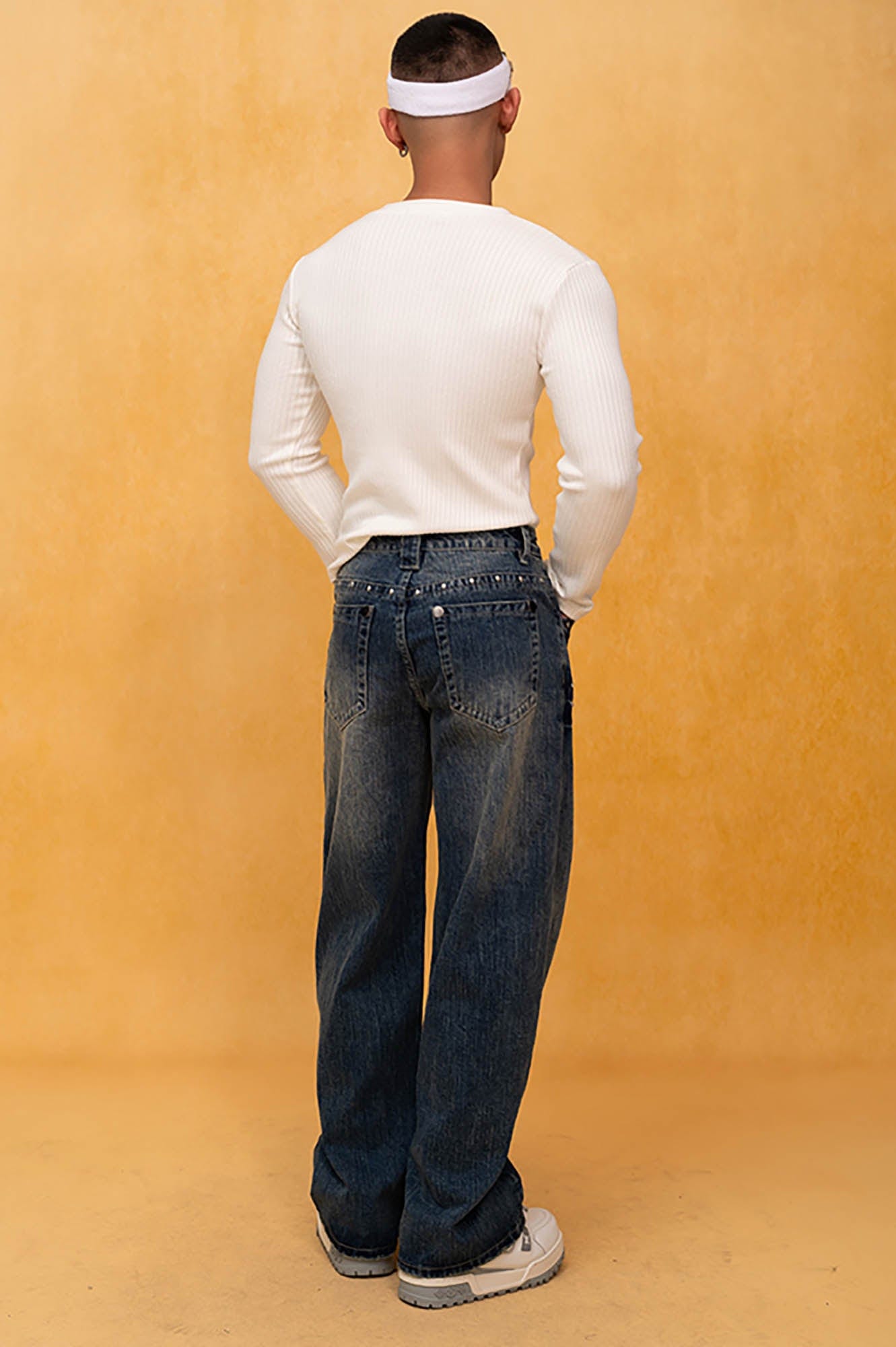 CLP Retro Waist Rivet Straight-Leg Jeans-Jeans-S-Free Shipping Leatheretro