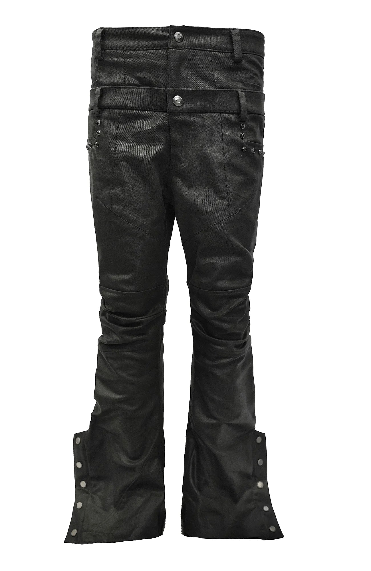 SSIN7 Double Waist Waxed Zip Flared Jeans-Jeans-S / 31"-Free Shipping Leatheretro