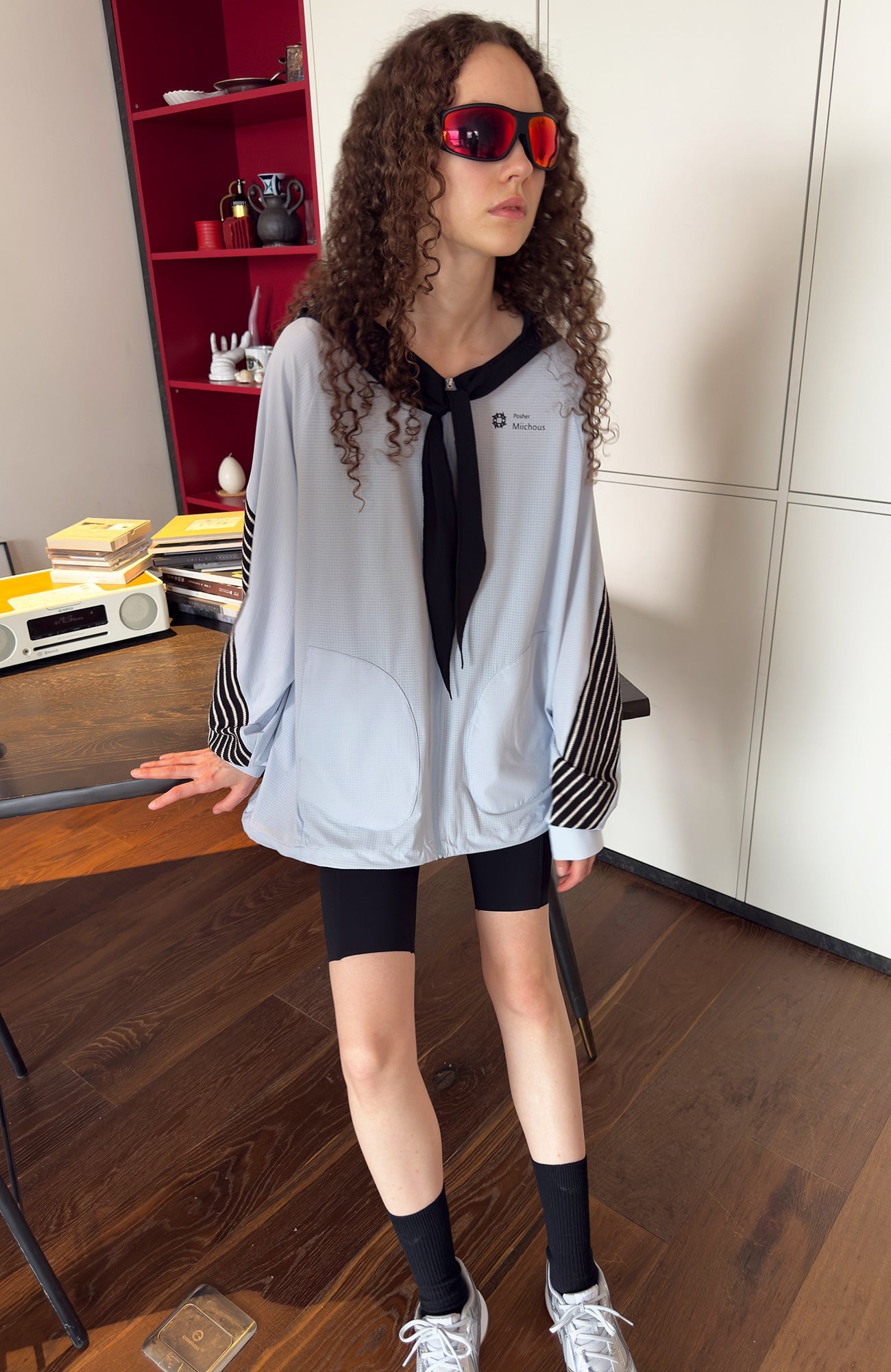 MIICHOUS Contrast Stripes Hooded Tie-Neck UV Protection Jacket-Jacket-S (Preorder)-Free Shipping Leatheretro