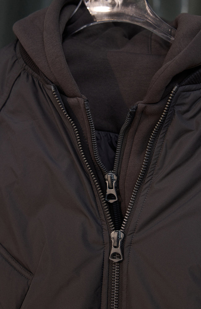 RECOVER ZONE Ruched Layered Hooded Down Jacket-Jacket-S-Dark Gray-Free Shipping Leatheretro